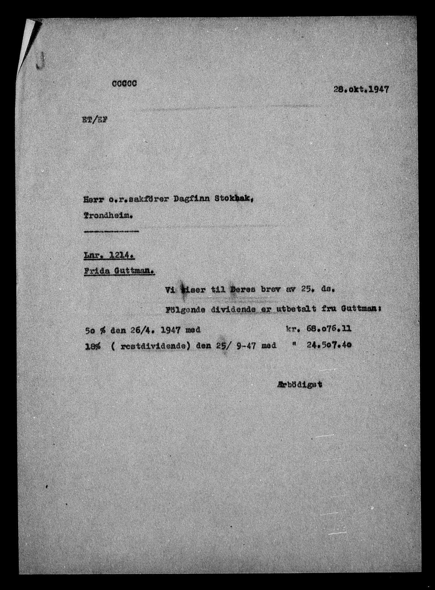 Justisdepartementet, Tilbakeføringskontoret for inndratte formuer, AV/RA-S-1564/H/Hc/Hca/L0896: --, 1945-1947, s. 11