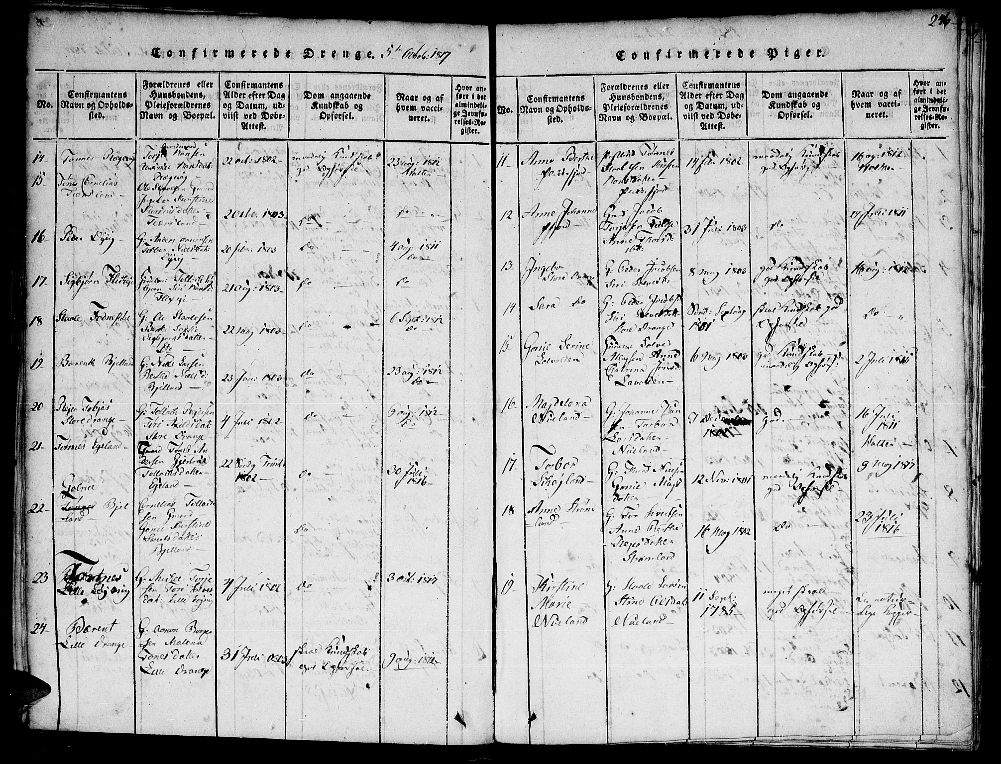 Flekkefjord sokneprestkontor, AV/SAK-1111-0012/F/Fa/Fac/L0002: Ministerialbok nr. A 2, 1815-1826, s. 247