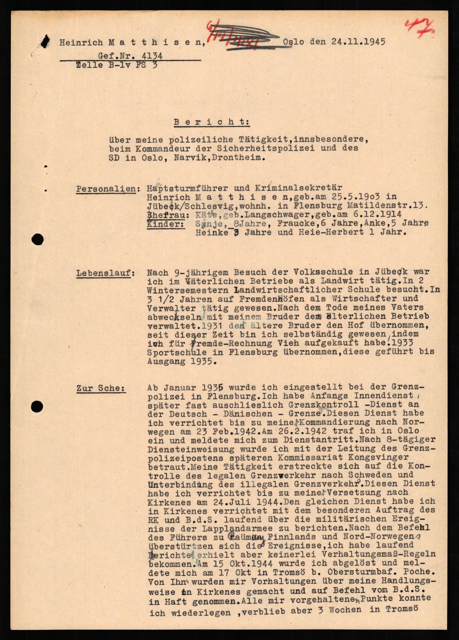 Forsvaret, Forsvarets overkommando II, AV/RA-RAFA-3915/D/Db/L0021: CI Questionaires. Tyske okkupasjonsstyrker i Norge. Tyskere., 1945-1946, s. 230