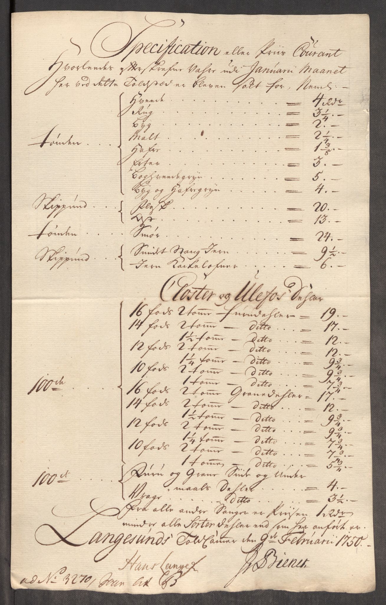 Rentekammeret inntil 1814, Realistisk ordnet avdeling, AV/RA-EA-4070/Oe/L0004: [Ø1]: Priskuranter, 1749-1752, s. 342