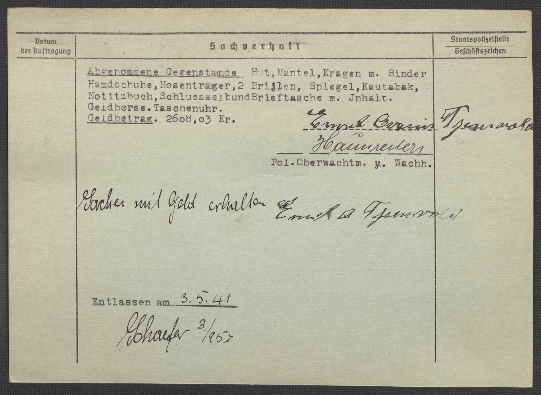 Befehlshaber der Sicherheitspolizei und des SD, RA/RAFA-5969/E/Ea/Eaa/L0010: Register over norske fanger i Møllergata 19: Sø-Å, 1940-1945, s. 391