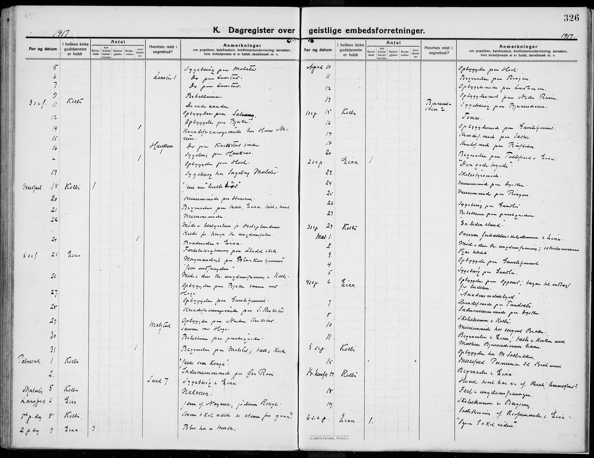 Kolbu prestekontor, SAH/PREST-110/H/Ha/Haa/L0002: Ministerialbok nr. 2, 1912-1926, s. 326