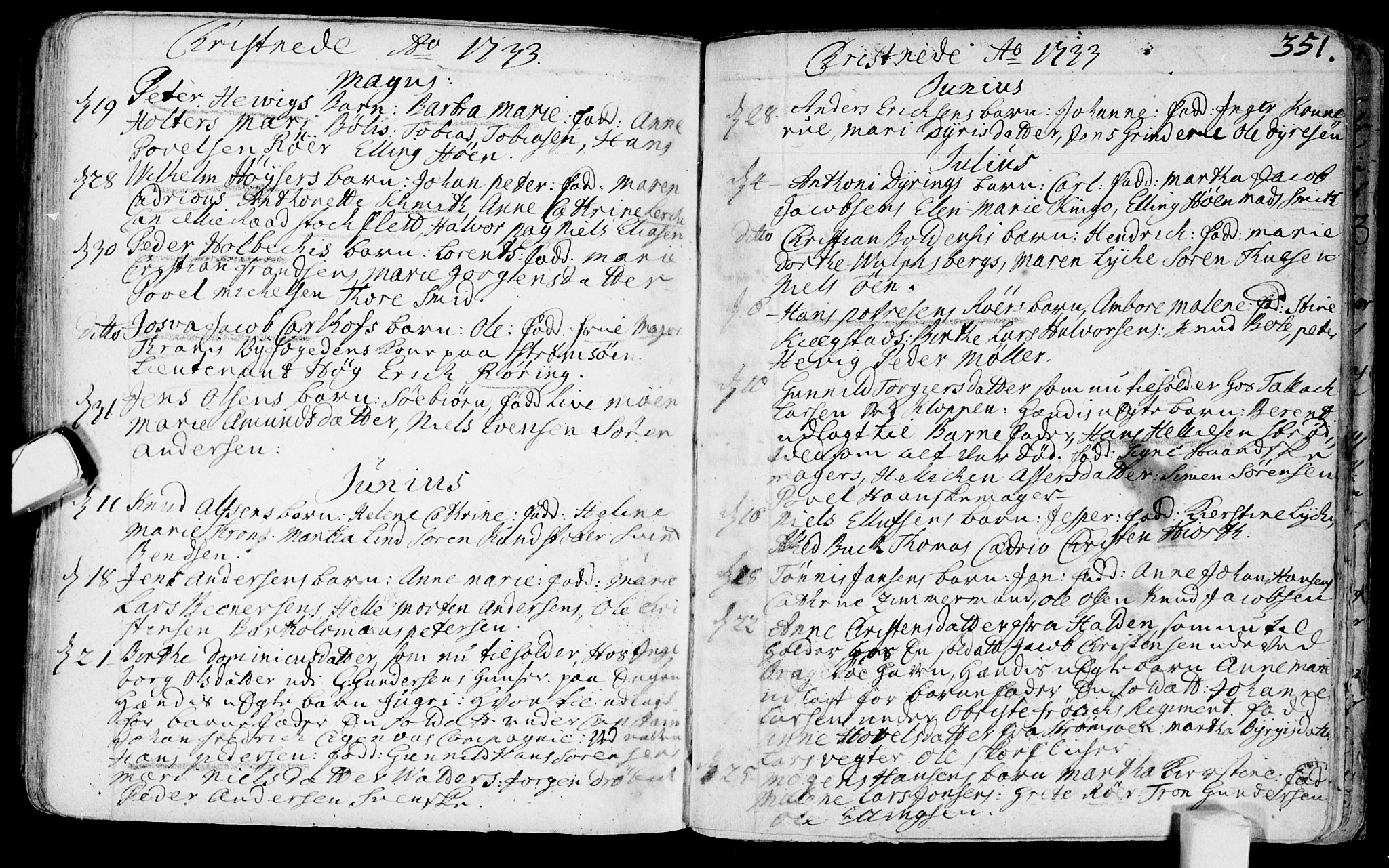 Bragernes kirkebøker, SAKO/A-6/F/Fa/L0003: Ministerialbok nr. I 3, 1706-1734, s. 351