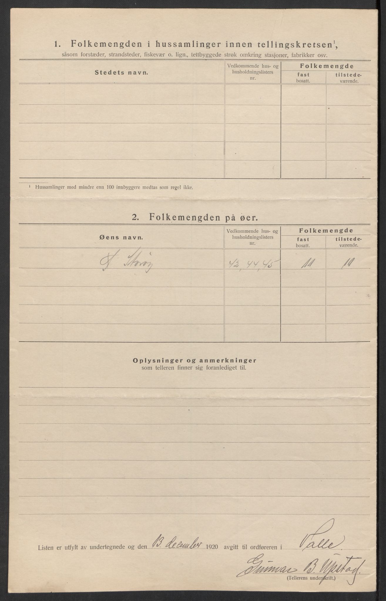 SAK, Folketelling 1920 for 0940 Valle herred, 1920, s. 11