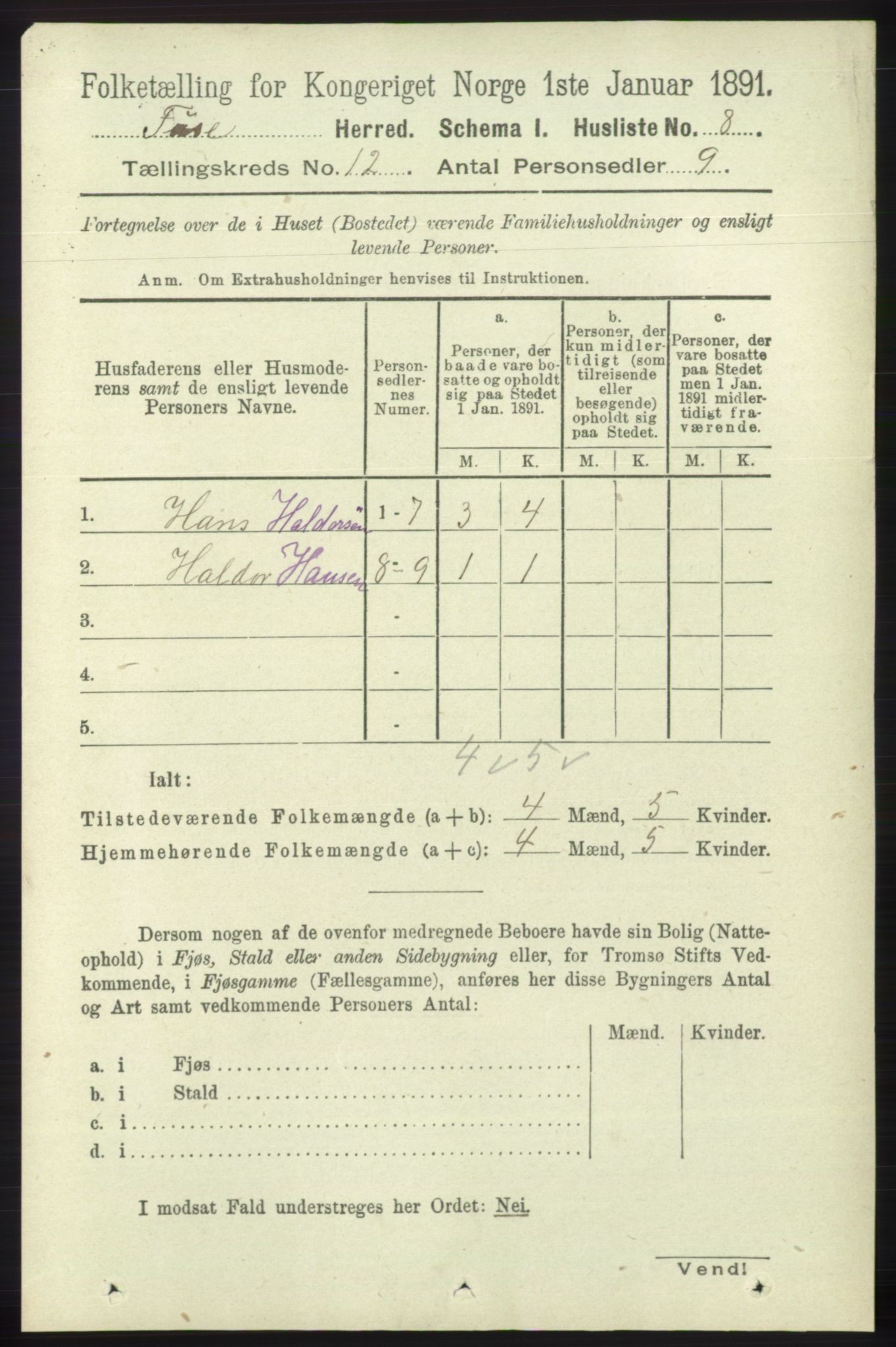 RA, Folketelling 1891 for 1241 Fusa herred, 1891, s. 2308