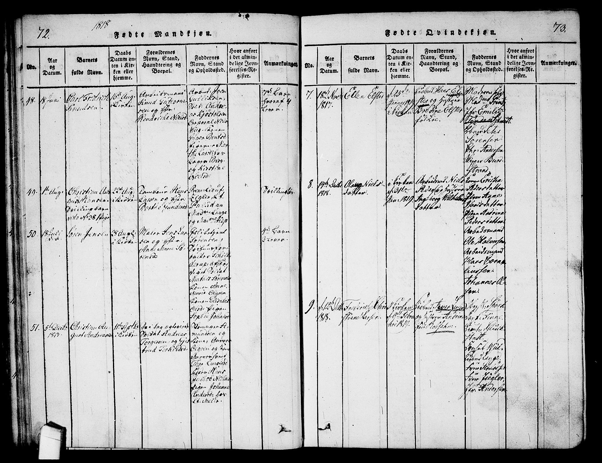 Halden prestekontor Kirkebøker, AV/SAO-A-10909/G/Ga/L0001: Klokkerbok nr. 1, 1815-1833, s. 72-73