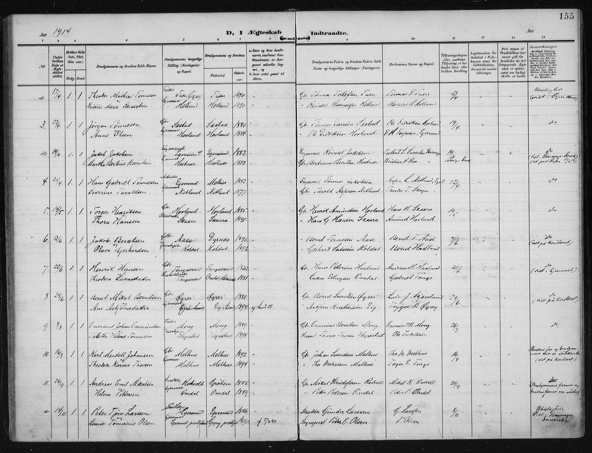 Eigersund sokneprestkontor, AV/SAST-A-101807/001/30/30BA/L0021: Ministerialbok nr. A 20, 1906-1928, s. 155