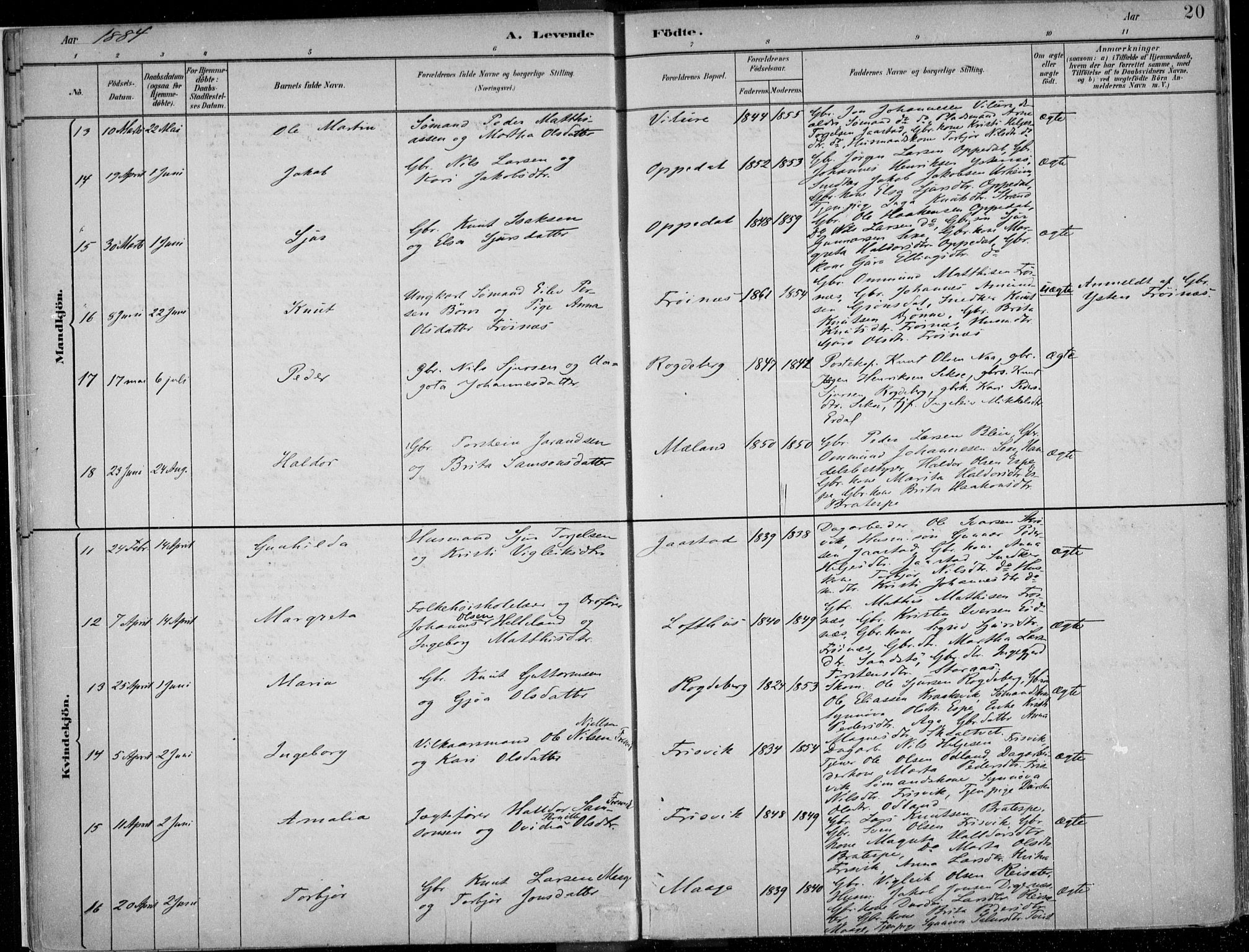 Ullensvang sokneprestembete, AV/SAB-A-78701/H/Haa: Ministerialbok nr. B  1, 1882-1918, s. 20