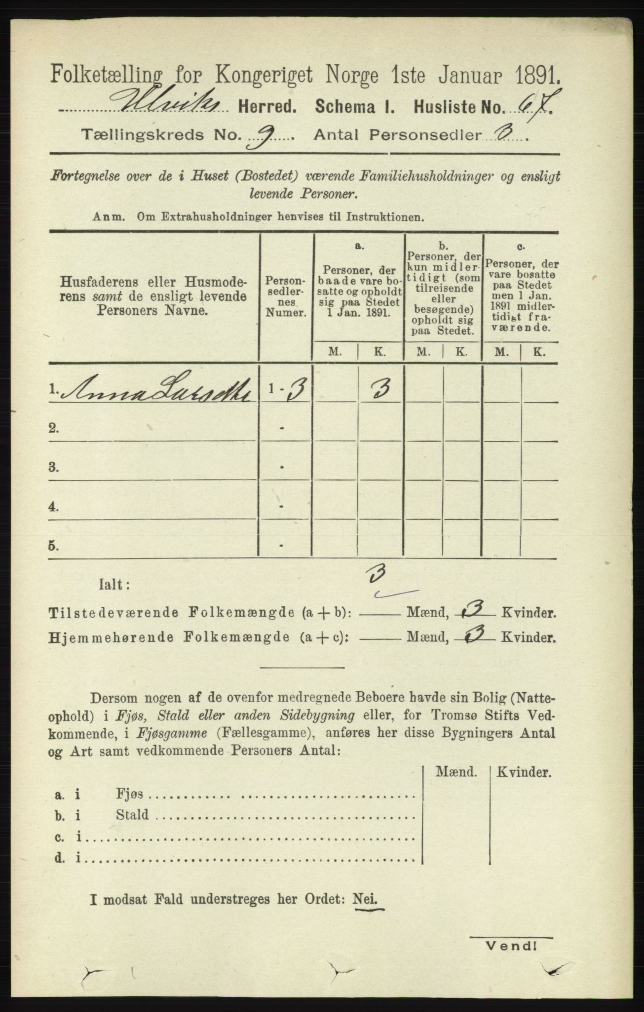 RA, Folketelling 1891 for 1233 Ulvik herred, 1891, s. 2867