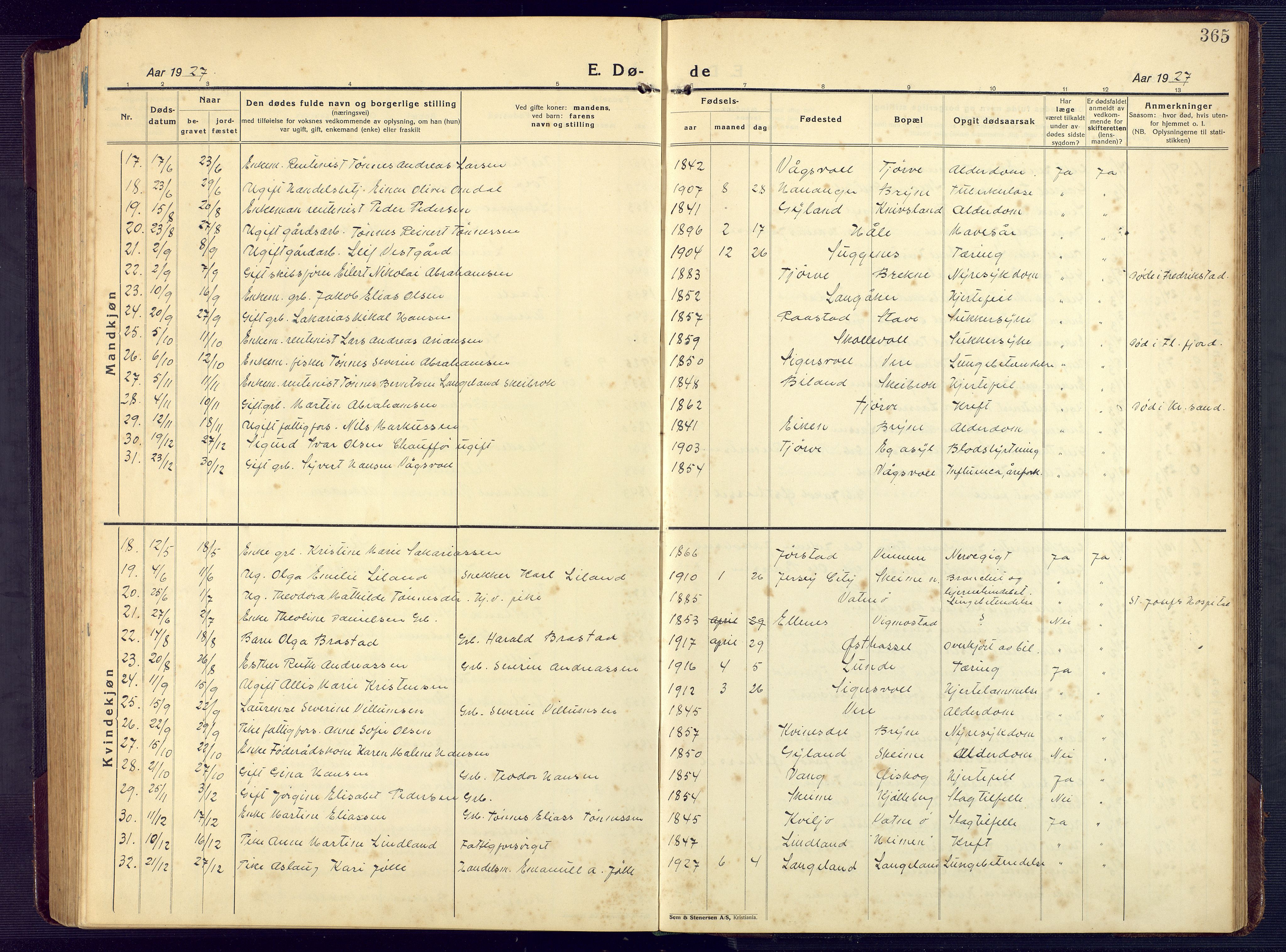 Lista sokneprestkontor, AV/SAK-1111-0027/F/Fb/L0006: Klokkerbok nr. B 6, 1924-1947, s. 365