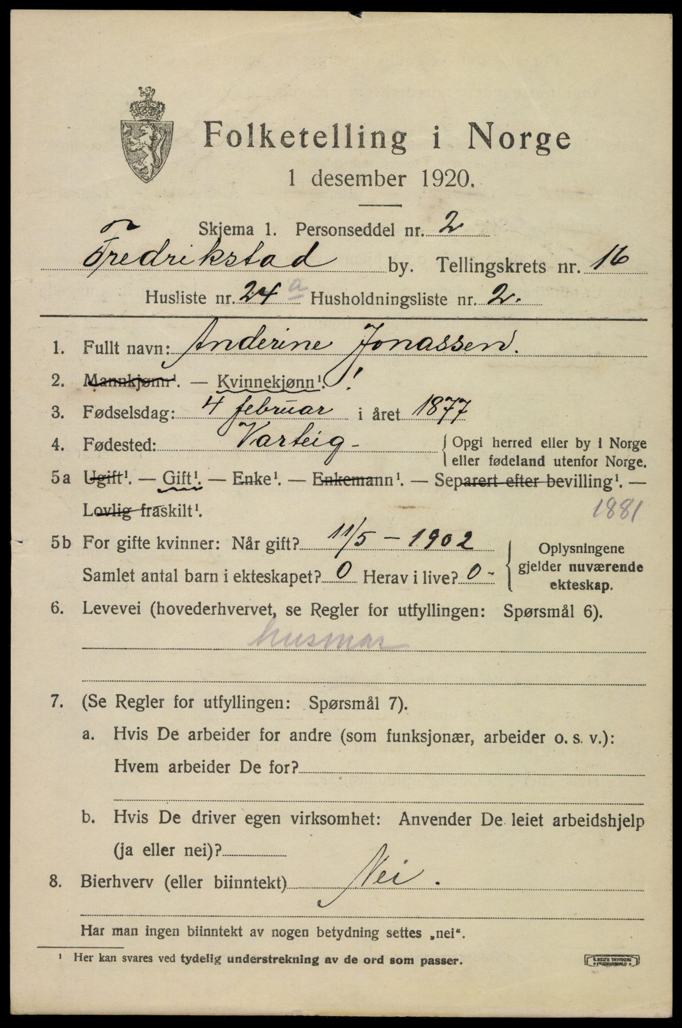 SAO, Folketelling 1920 for 0103 Fredrikstad kjøpstad, 1920, s. 37467