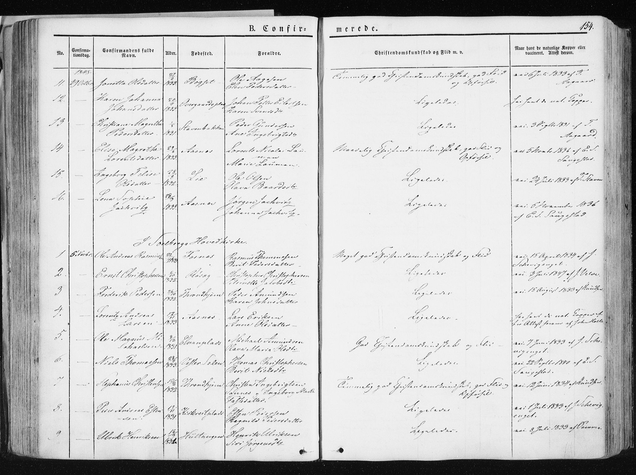 Ministerialprotokoller, klokkerbøker og fødselsregistre - Nord-Trøndelag, SAT/A-1458/741/L0393: Ministerialbok nr. 741A07, 1849-1863, s. 154
