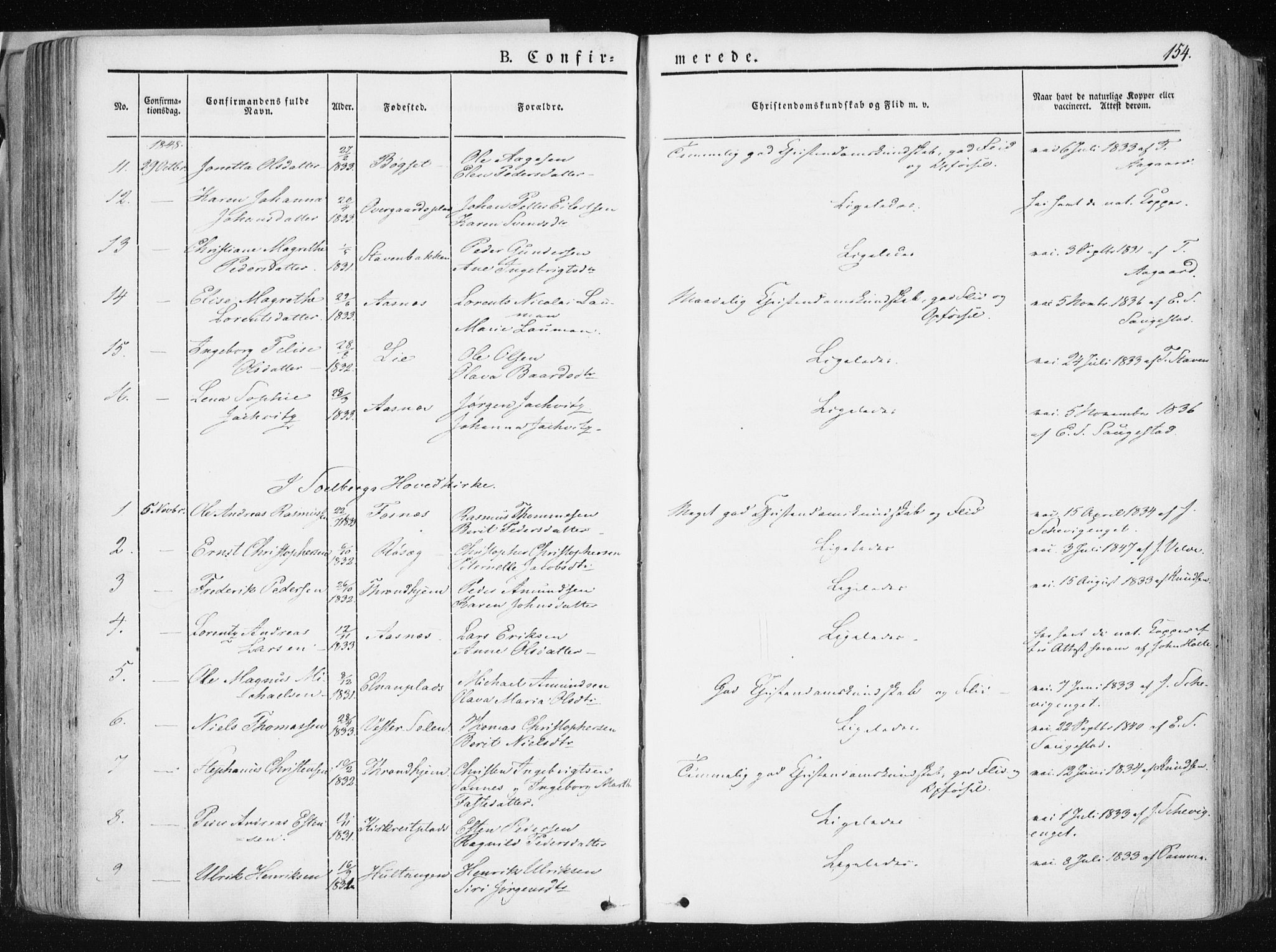 Ministerialprotokoller, klokkerbøker og fødselsregistre - Nord-Trøndelag, AV/SAT-A-1458/741/L0393: Ministerialbok nr. 741A07, 1849-1863, s. 154