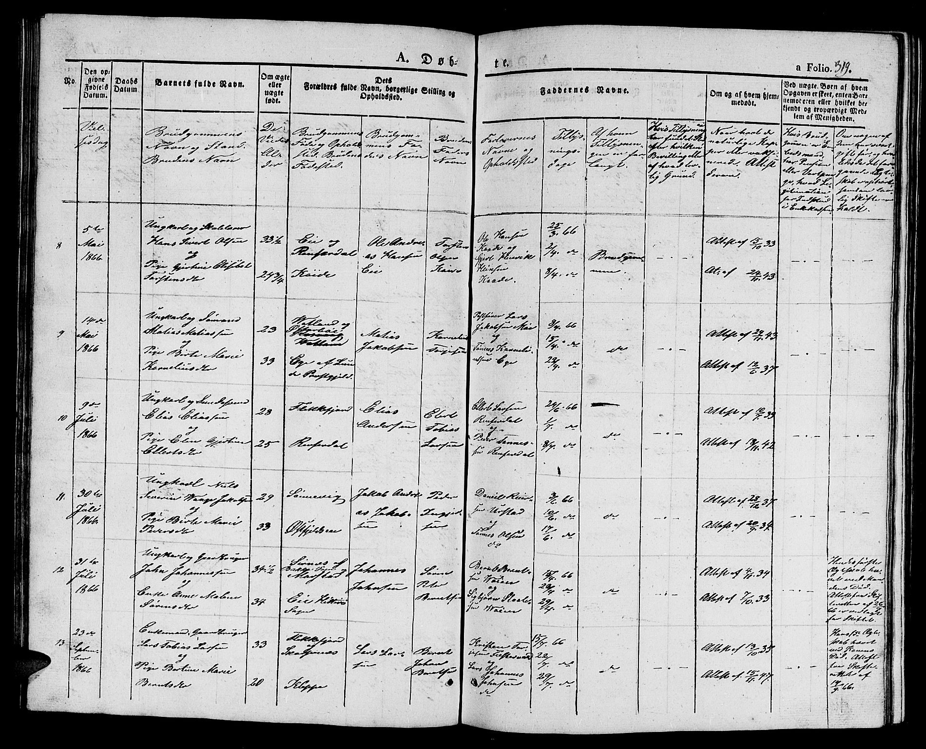 Flekkefjord sokneprestkontor, AV/SAK-1111-0012/F/Fb/Fbb/L0002: Klokkerbok nr. B 2a, 1831-1866, s. 319