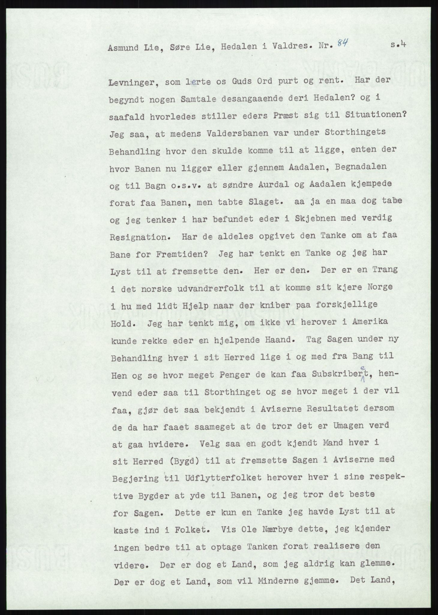 Samlinger til kildeutgivelse, Amerikabrevene, AV/RA-EA-4057/F/L0013: Innlån fra Oppland: Lie (brevnr 79-115) - Nordrum, 1838-1914, s. 79