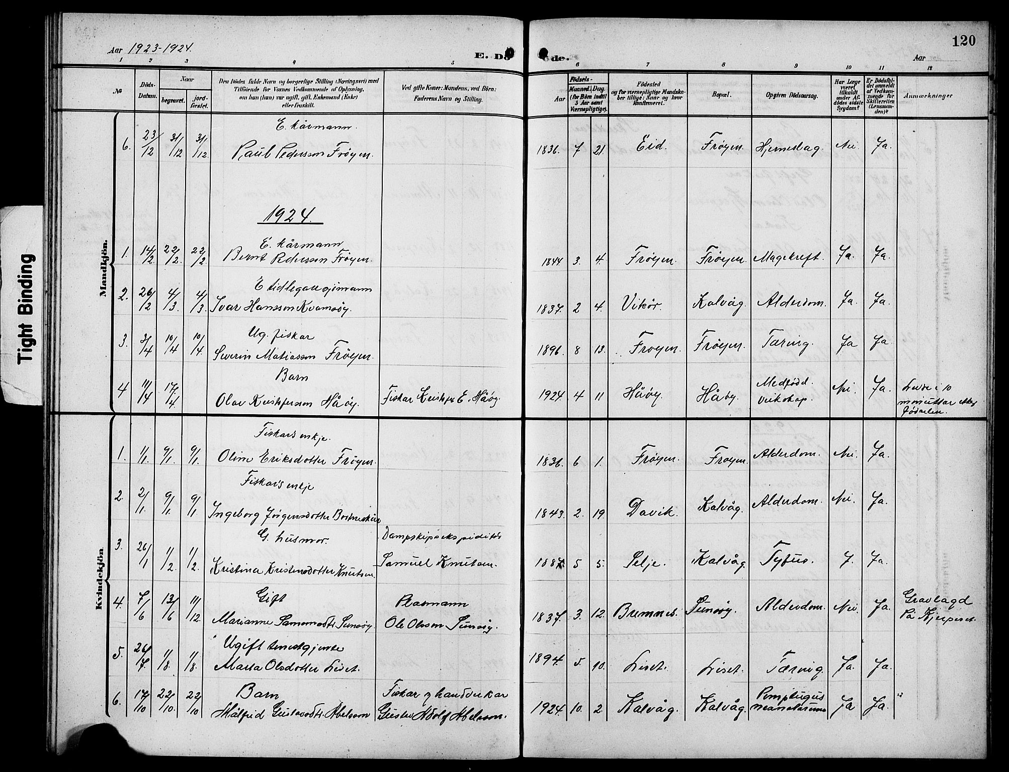 Bremanger sokneprestembete, AV/SAB-A-82201/H/Hab/Habb/L0001: Klokkerbok nr. B 1, 1906-1925, s. 120