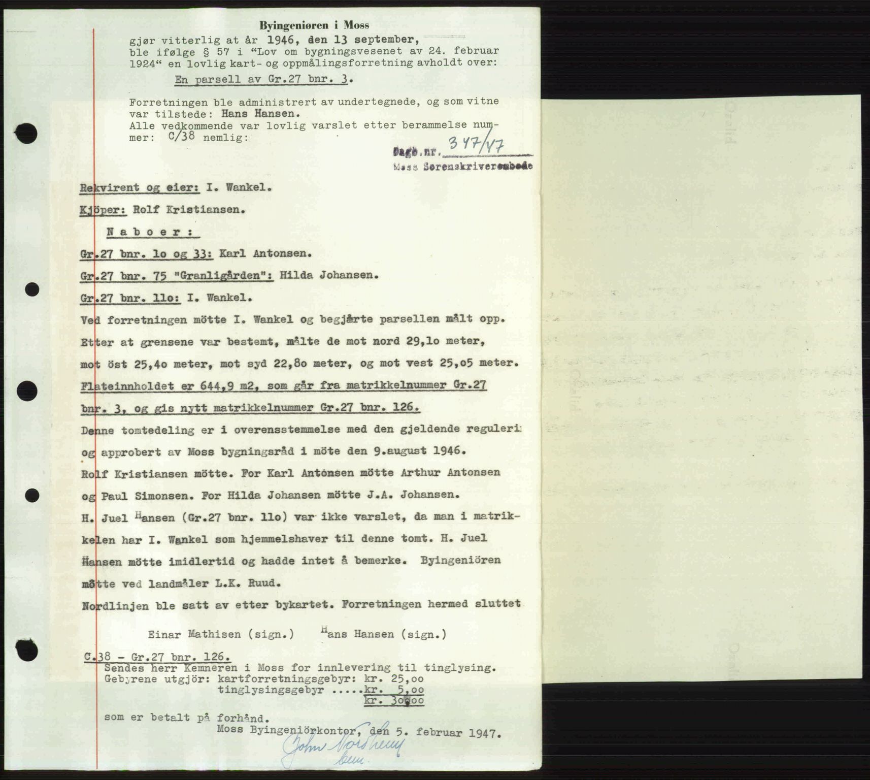 Moss sorenskriveri, SAO/A-10168: Pantebok nr. A17, 1947-1947, Dagboknr: 347/1947