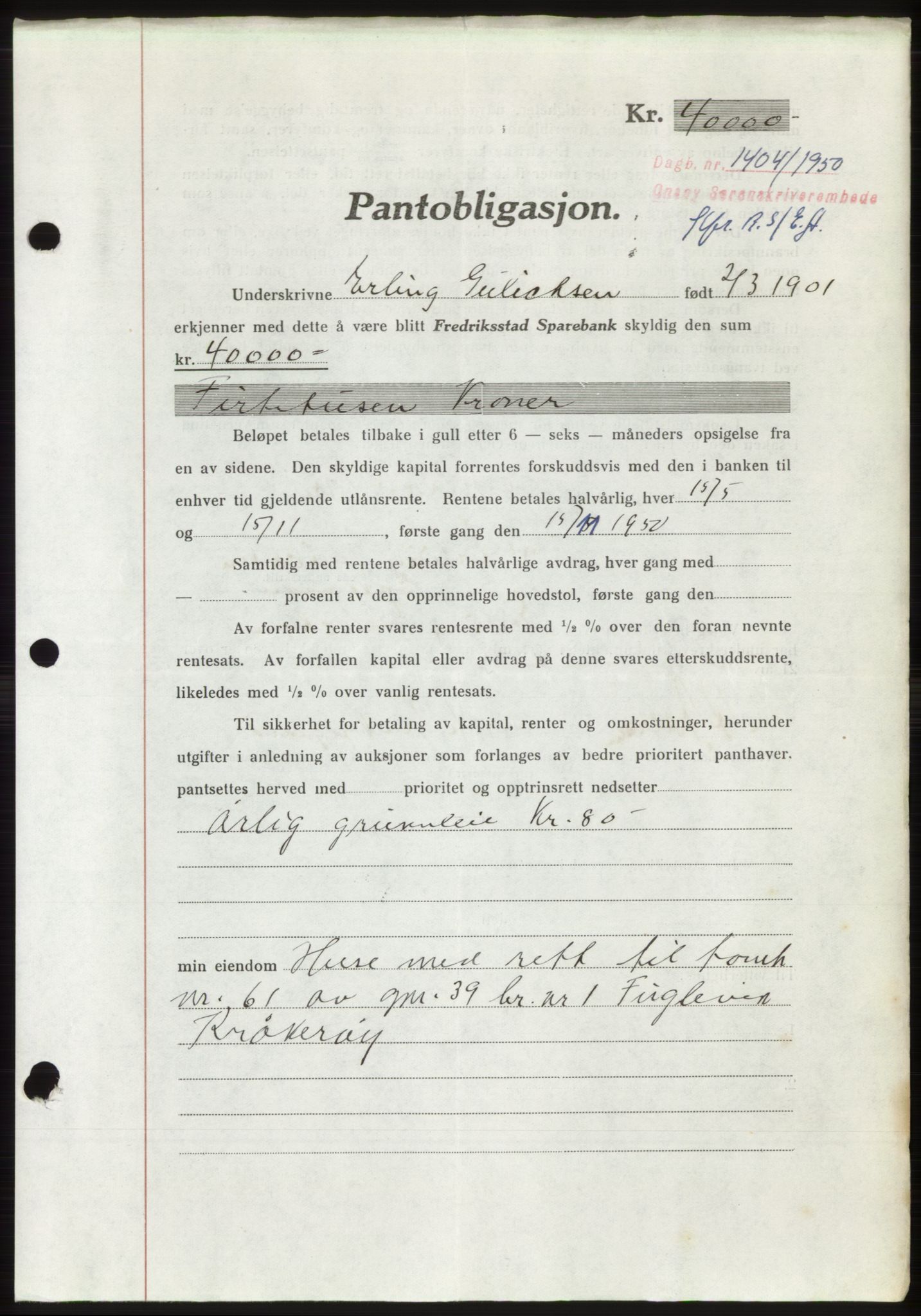 Onsøy sorenskriveri, SAO/A-10474/G/Ga/Gac/L0009: Pantebok nr. B 13-9, 1949-1950, Dagboknr: 1404/1950