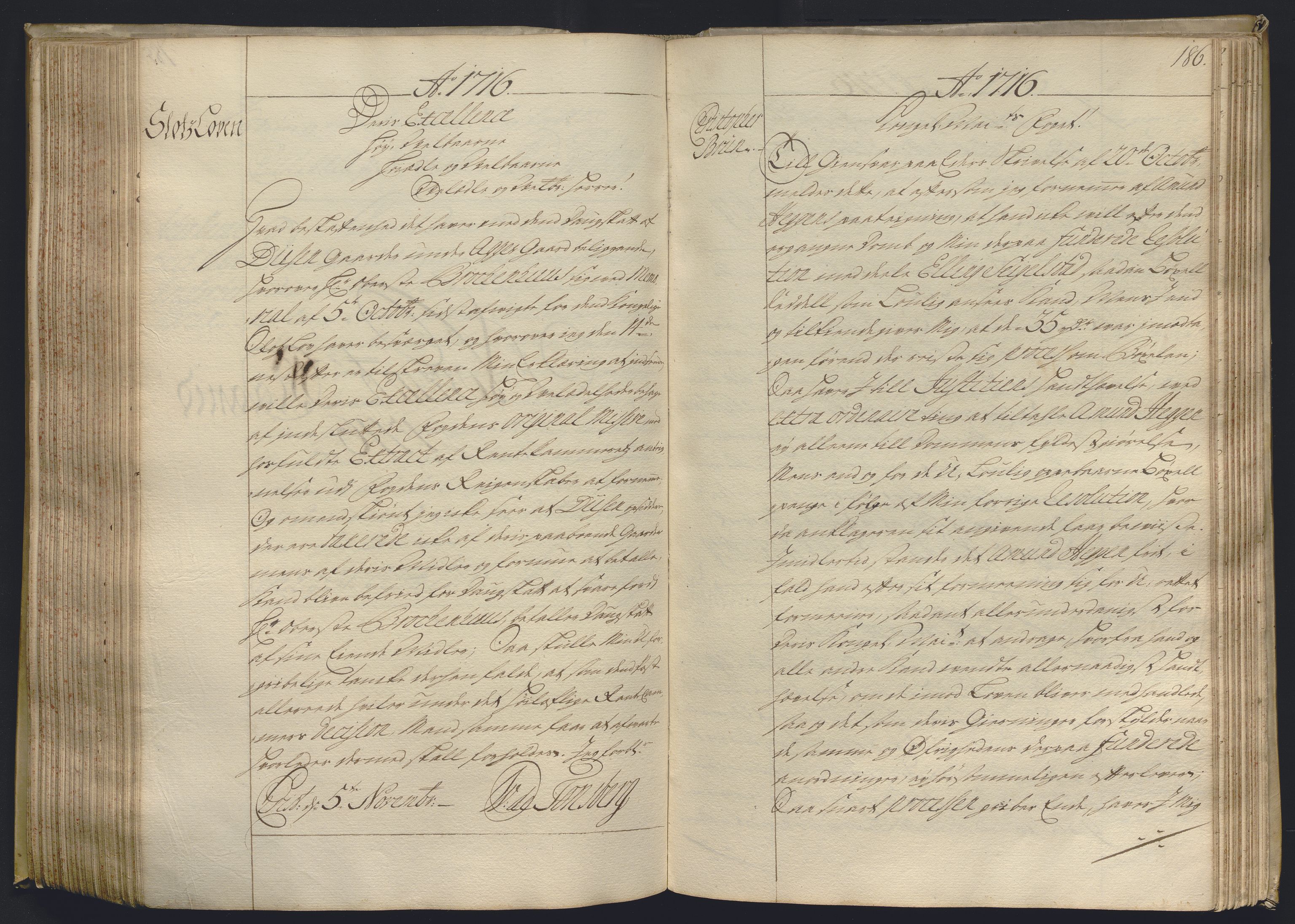 Kristiania stiftamt, AV/SAO-A-10386/B/Ba/L0004: Kopibok, 1715-1717, s. 185b-186a