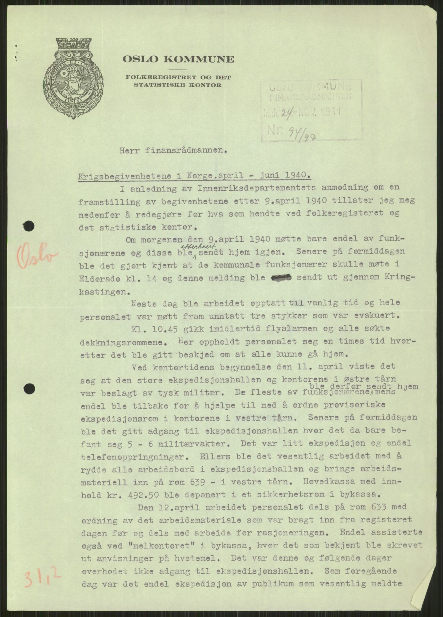 Forsvaret, Forsvarets krigshistoriske avdeling, AV/RA-RAFA-2017/Y/Ya/L0013: II-C-11-31 - Fylkesmenn.  Rapporter om krigsbegivenhetene 1940., 1940, s. 524