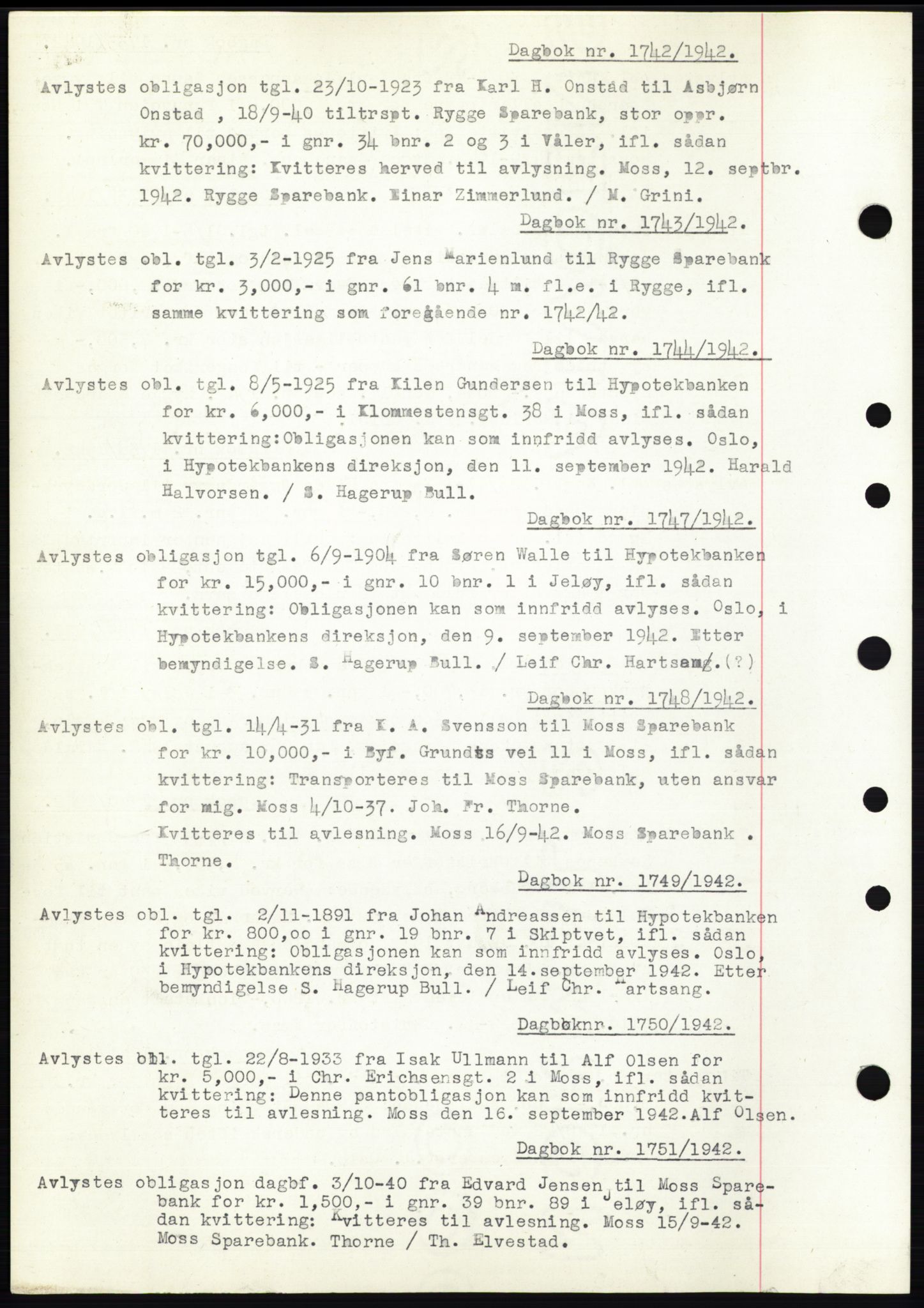 Moss sorenskriveri, SAO/A-10168: Pantebok nr. C10, 1938-1950, Dagboknr: 1742/1942
