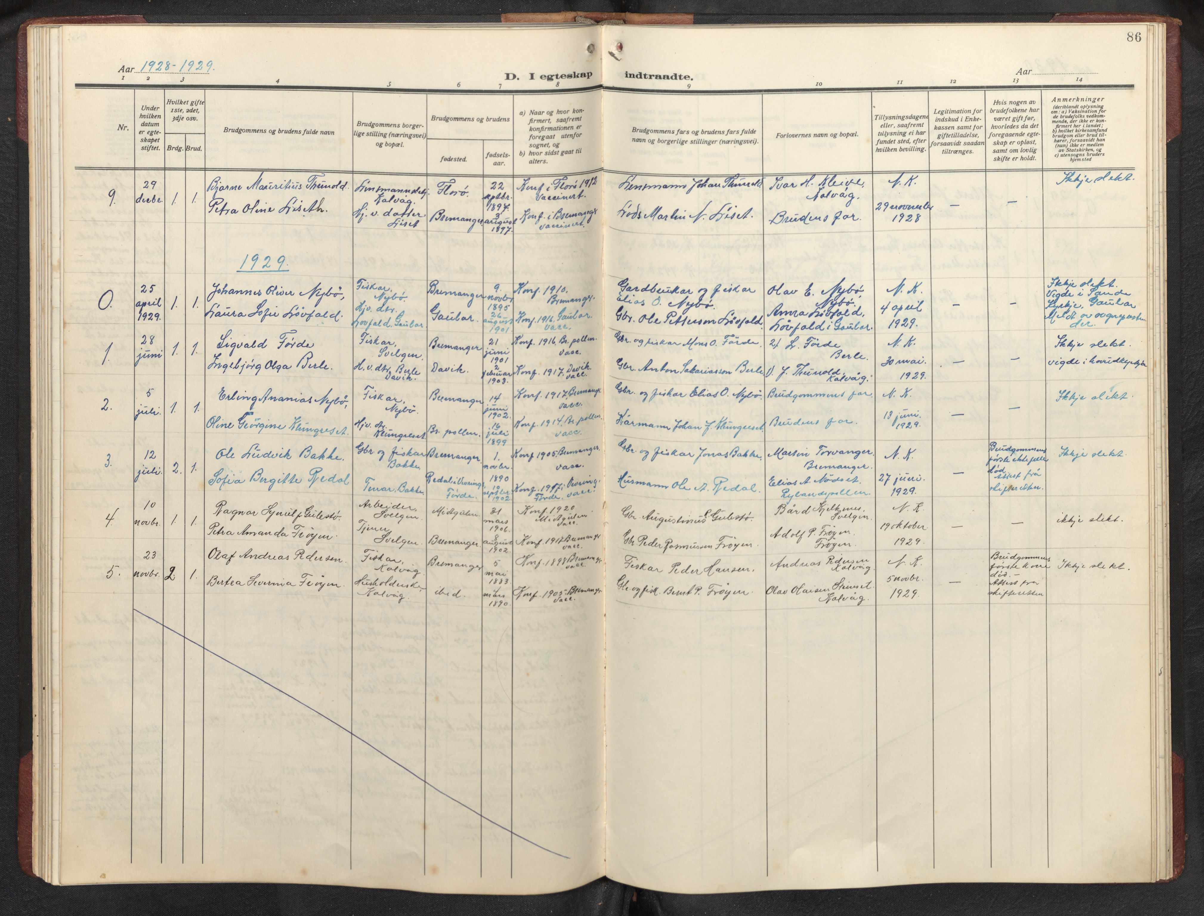 Bremanger sokneprestembete, AV/SAB-A-82201/H/Hab/Habb/L0002: Klokkerbok nr. B 2, 1926-1945, s. 85b-86a