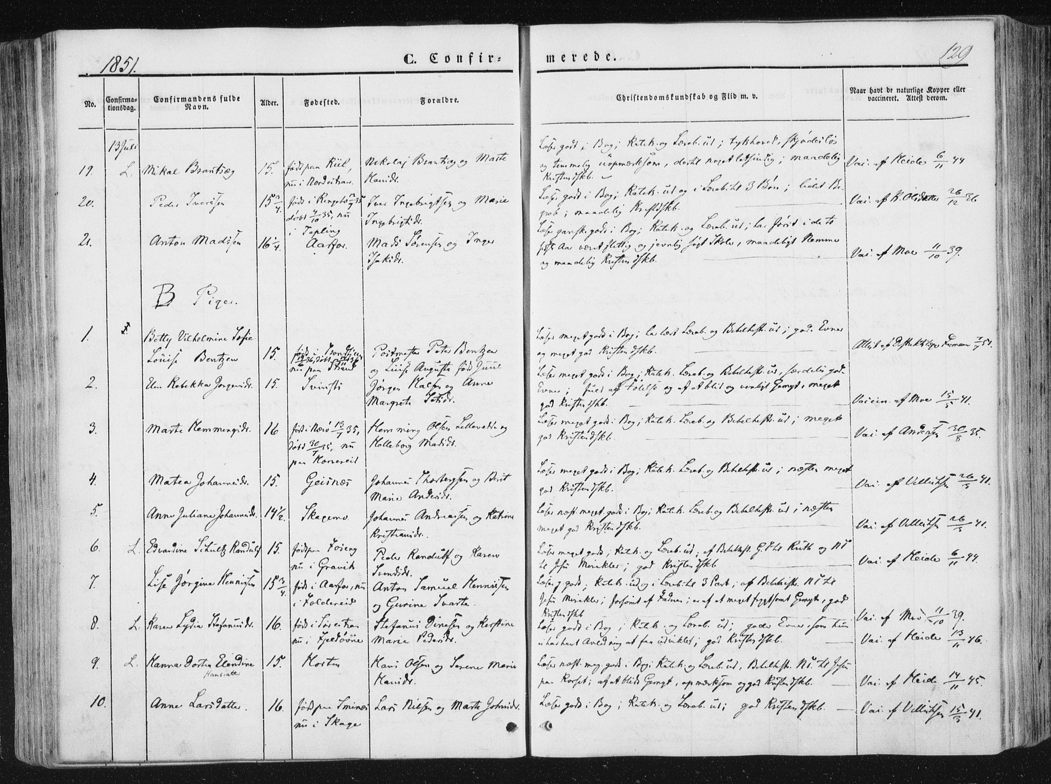 Ministerialprotokoller, klokkerbøker og fødselsregistre - Nord-Trøndelag, SAT/A-1458/780/L0640: Ministerialbok nr. 780A05, 1845-1856, s. 129