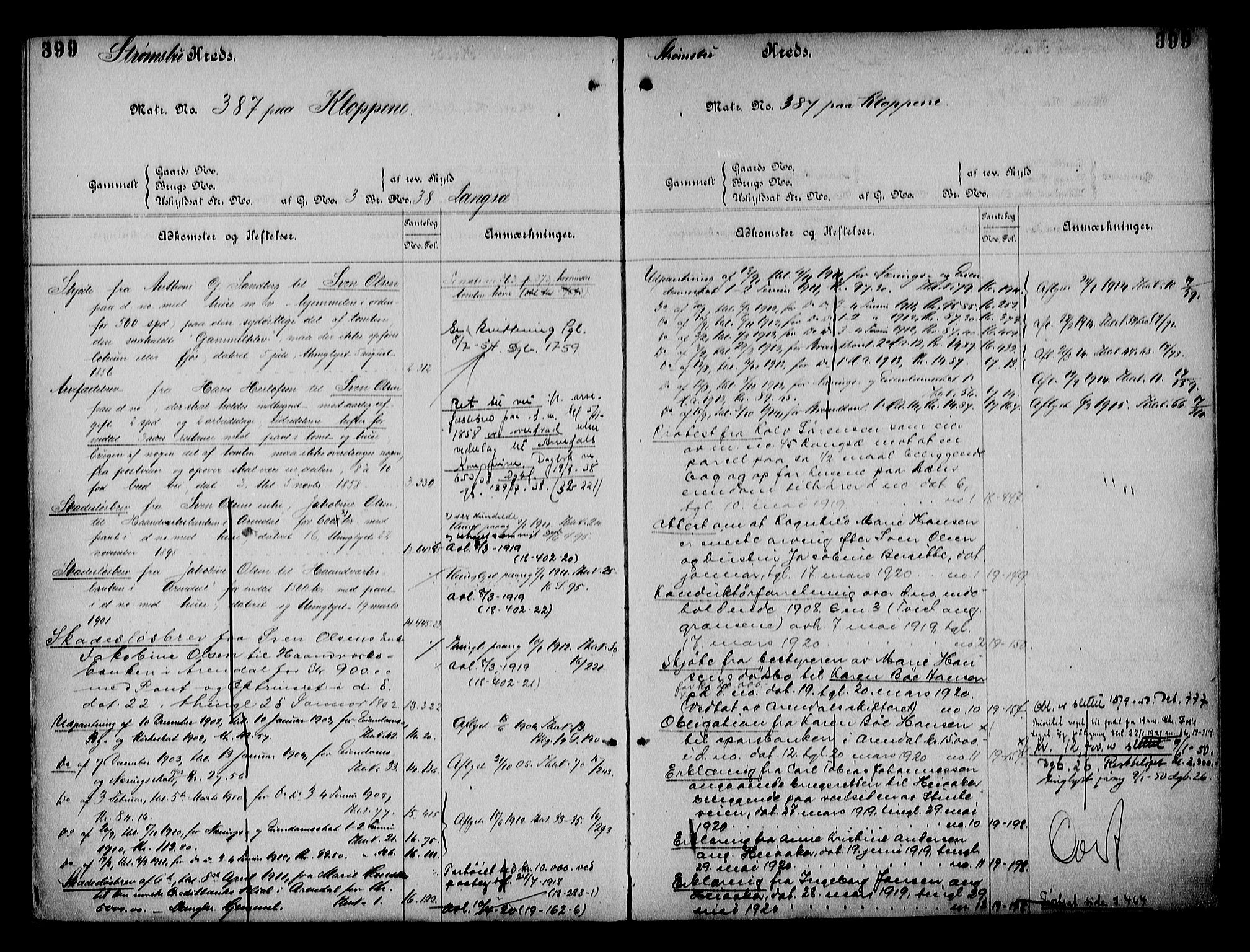 Arendal byfogd, AV/SAK-1222-0001/G/Ga/L0012: Panteregister nr. 10 B, 1875-1940, s. 399