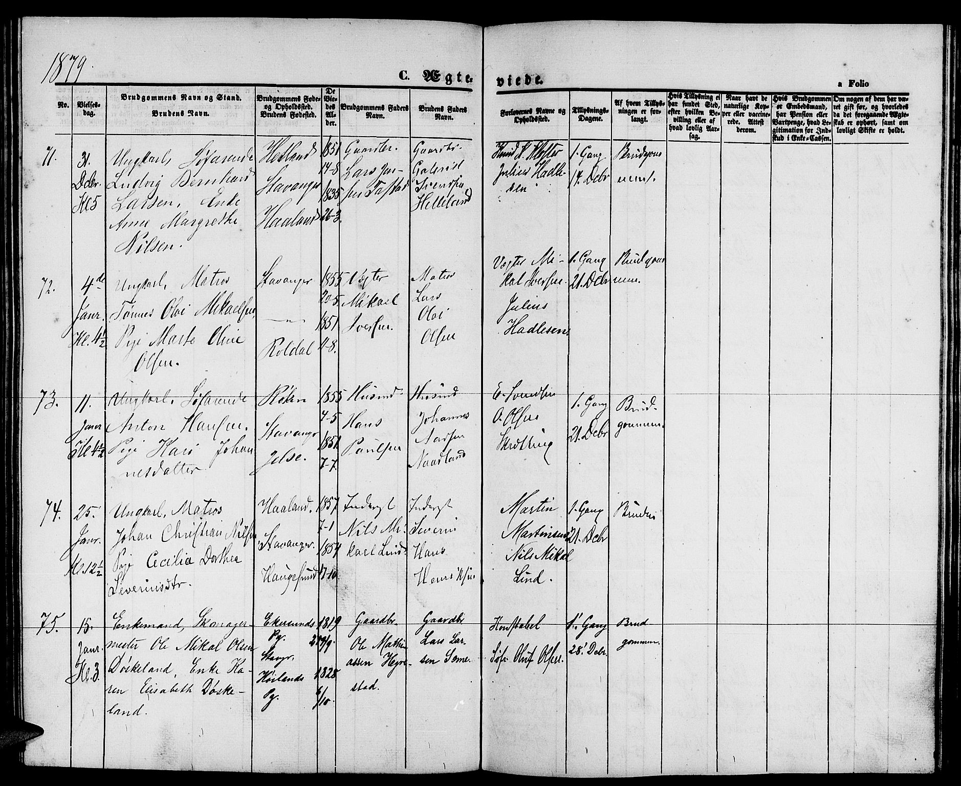St. Petri sokneprestkontor, AV/SAST-A-101813/001/30/30BB/L0003: Klokkerbok nr. B 3, 1873-1885