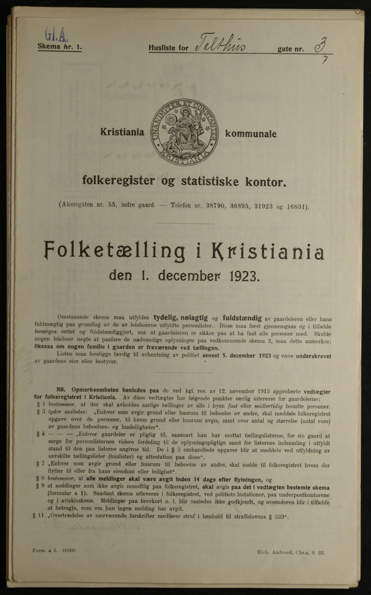 OBA, Kommunal folketelling 1.12.1923 for Kristiania, 1923, s. 118809