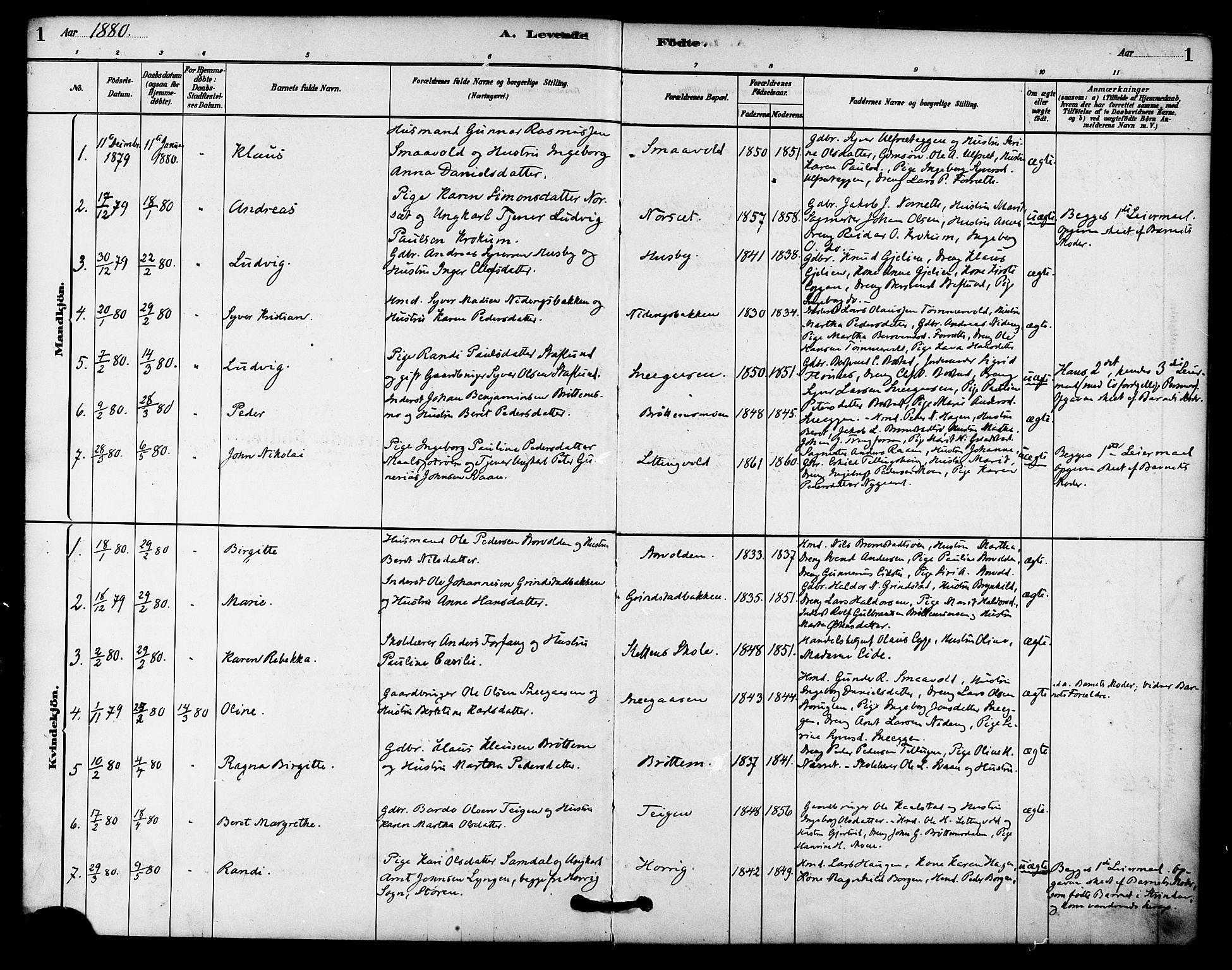 Ministerialprotokoller, klokkerbøker og fødselsregistre - Sør-Trøndelag, SAT/A-1456/618/L0444: Ministerialbok nr. 618A07, 1880-1898, s. 1