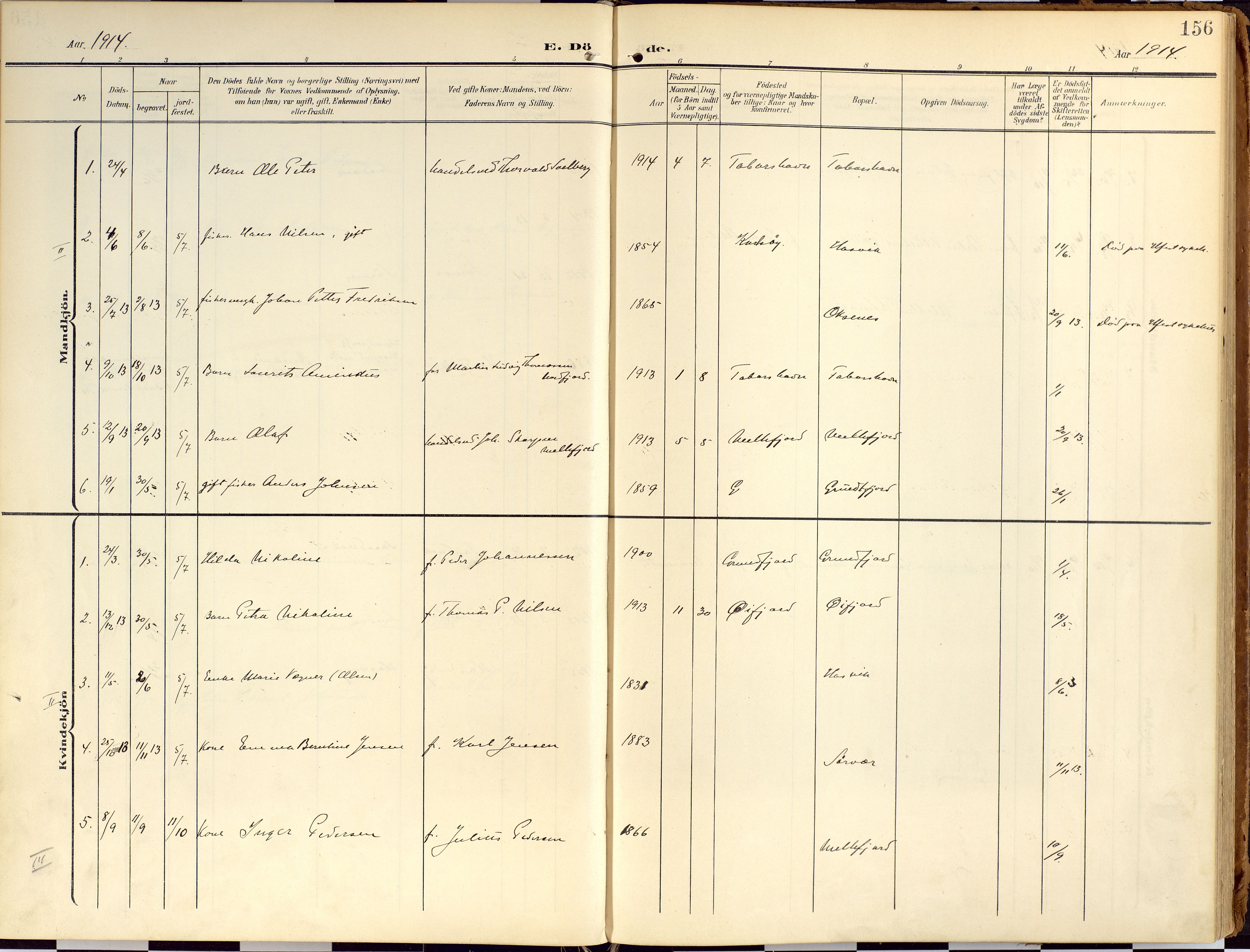Loppa sokneprestkontor, AV/SATØ-S-1339/H/Ha/L0010kirke: Ministerialbok nr. 10, 1907-1922, s. 156
