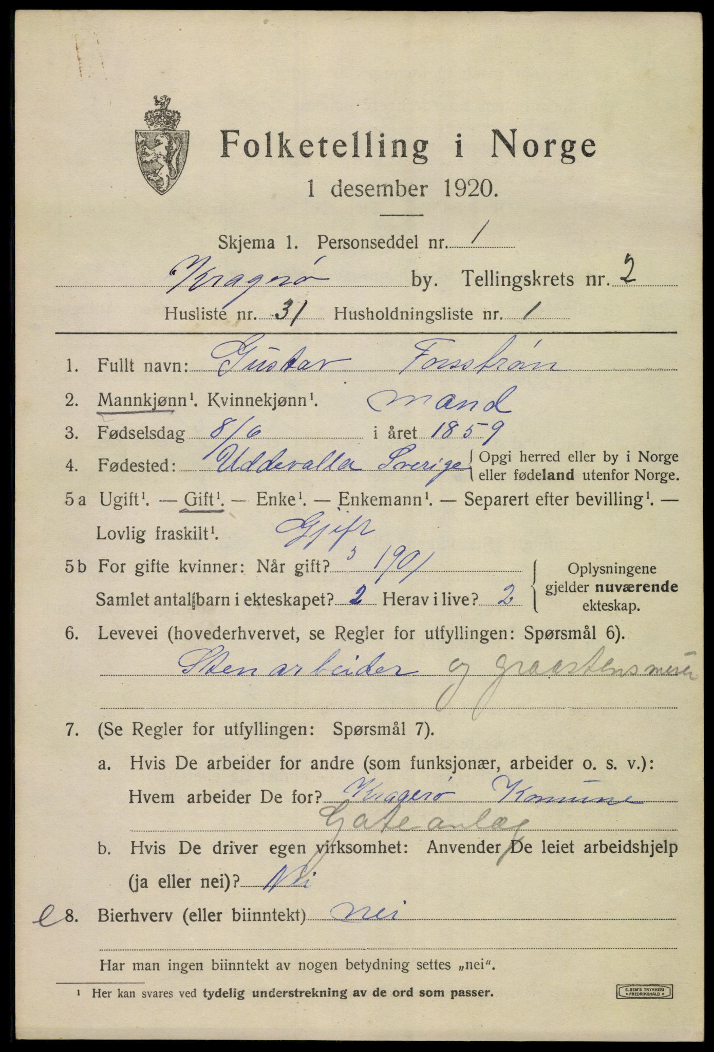 SAKO, Folketelling 1920 for 0801 Kragerø kjøpstad, 1920, s. 5725