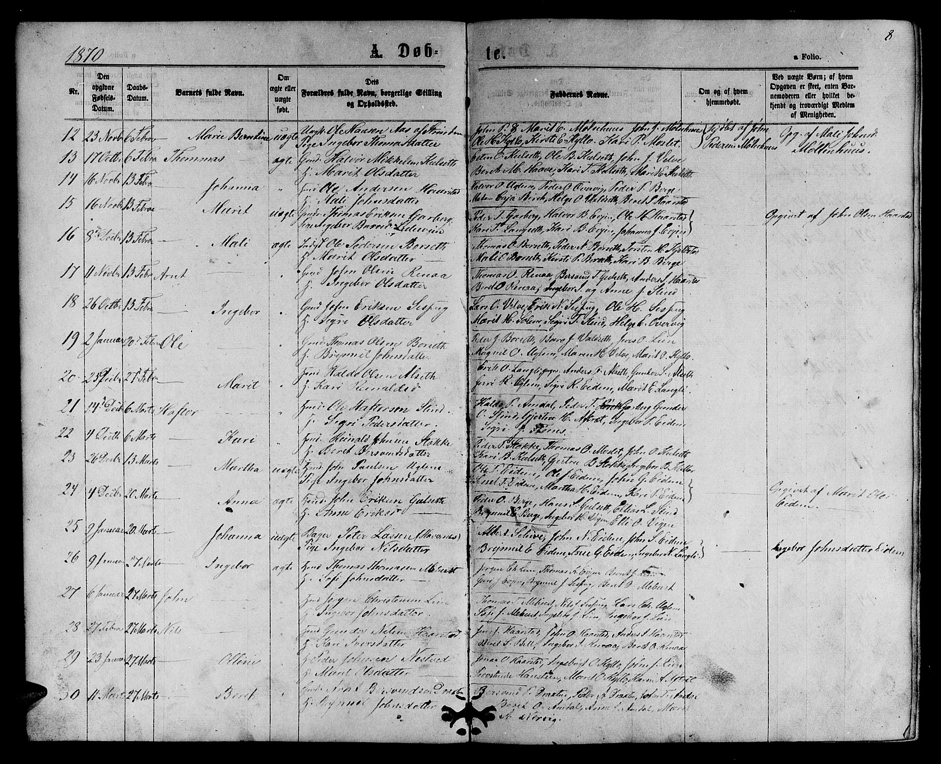 Ministerialprotokoller, klokkerbøker og fødselsregistre - Sør-Trøndelag, SAT/A-1456/695/L1156: Klokkerbok nr. 695C07, 1869-1888, s. 8