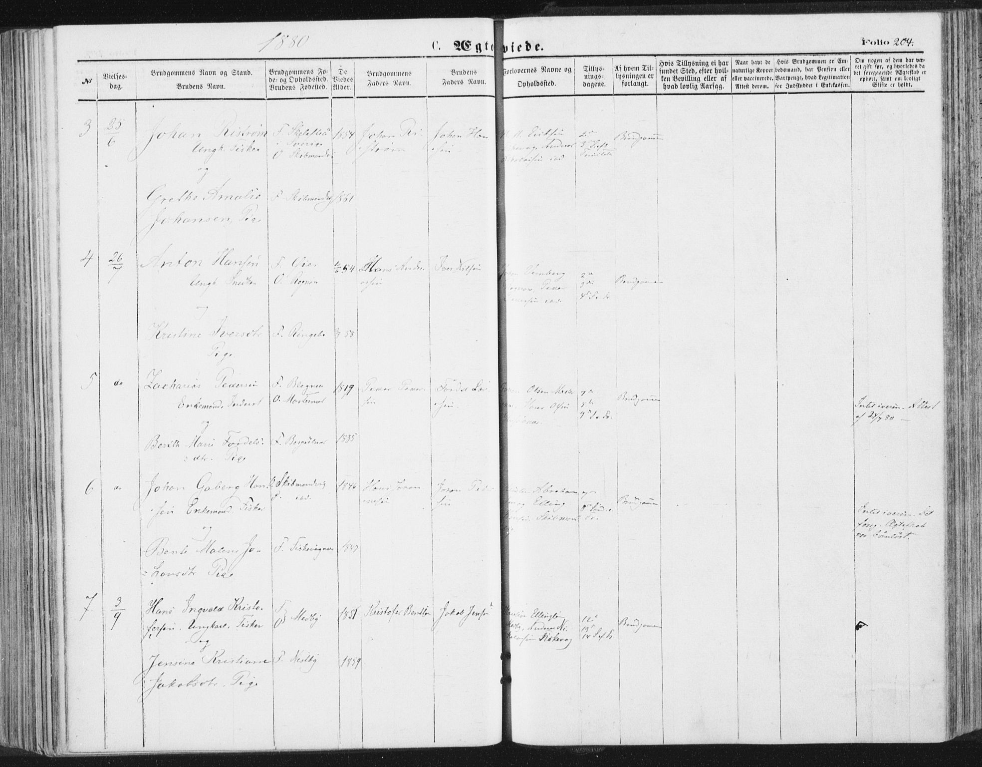 Ministerialprotokoller, klokkerbøker og fødselsregistre - Nordland, AV/SAT-A-1459/847/L0668: Ministerialbok nr. 847A08, 1872-1886, s. 204