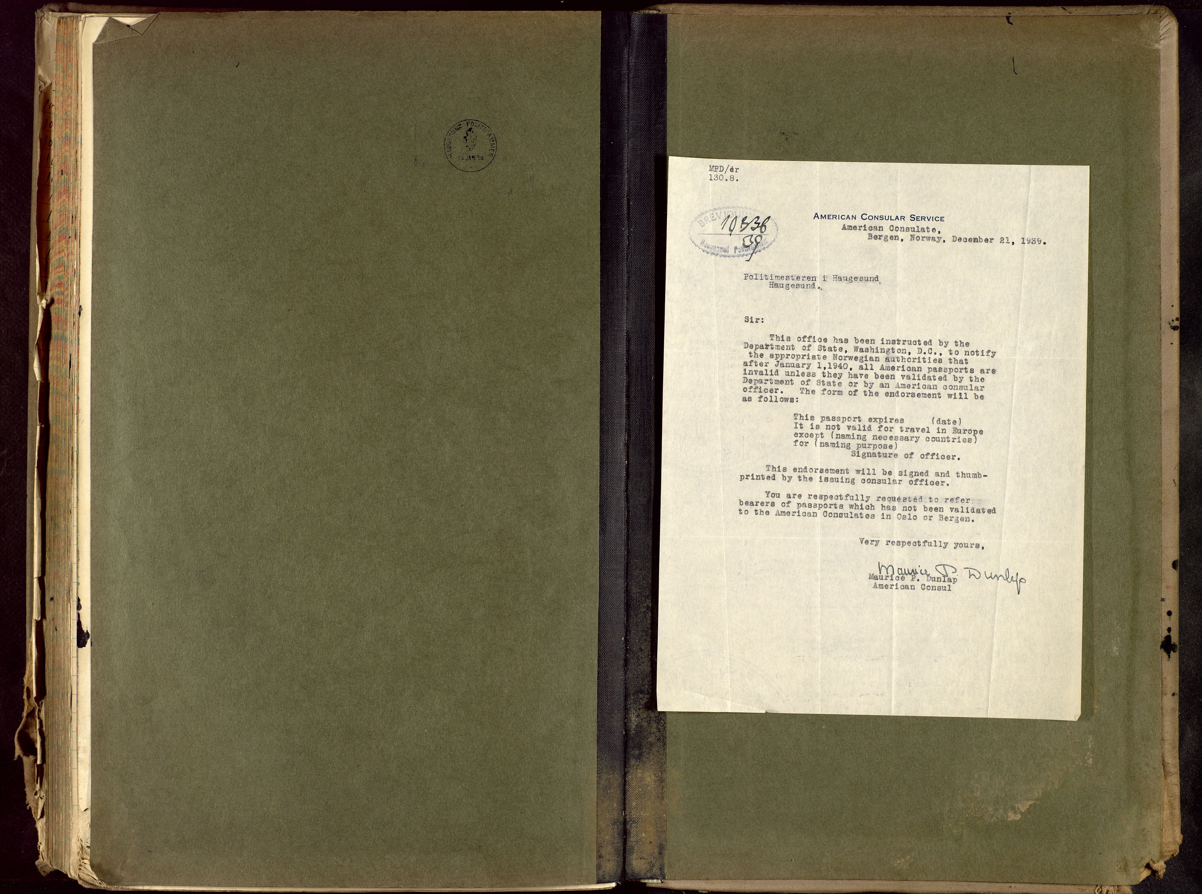 Haugesund politikammer, SAST/A-100440/K/L0006: Passprotokoll 2/1-37-4/3-40, 1937-1940, s. 209
