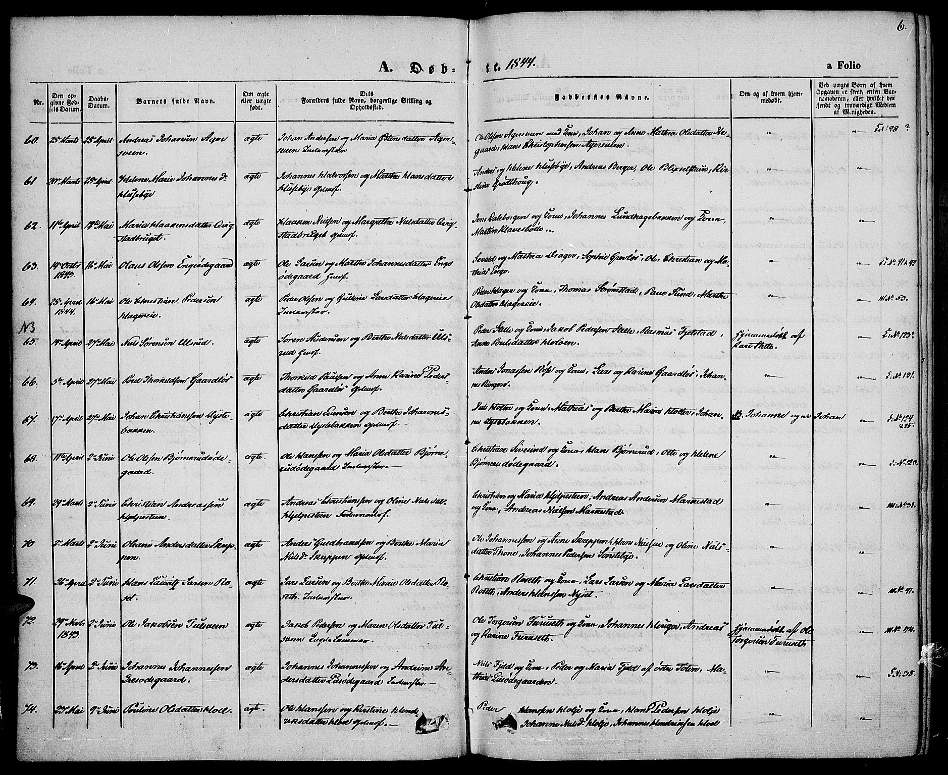 Vestre Toten prestekontor, AV/SAH-PREST-108/H/Ha/Haa/L0004: Ministerialbok nr. 4, 1844-1849, s. 6