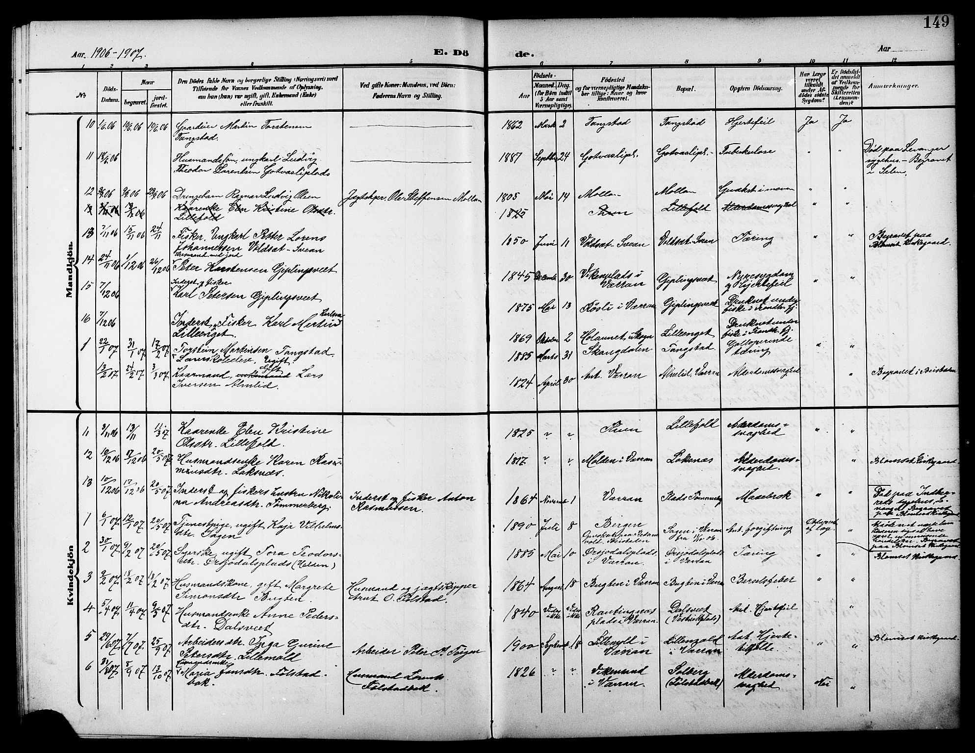 Ministerialprotokoller, klokkerbøker og fødselsregistre - Nord-Trøndelag, AV/SAT-A-1458/744/L0424: Klokkerbok nr. 744C03, 1906-1923, s. 149