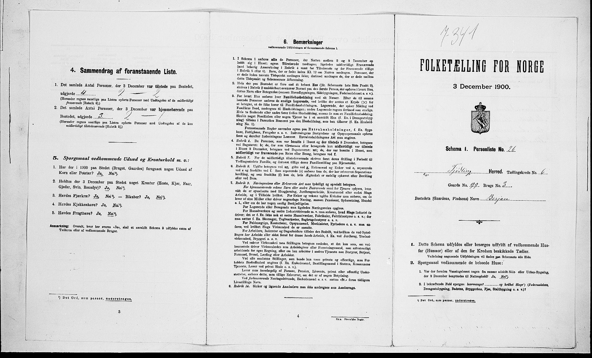 RA, Folketelling 1900 for 0725 Tjølling herred, 1900, s. 1060