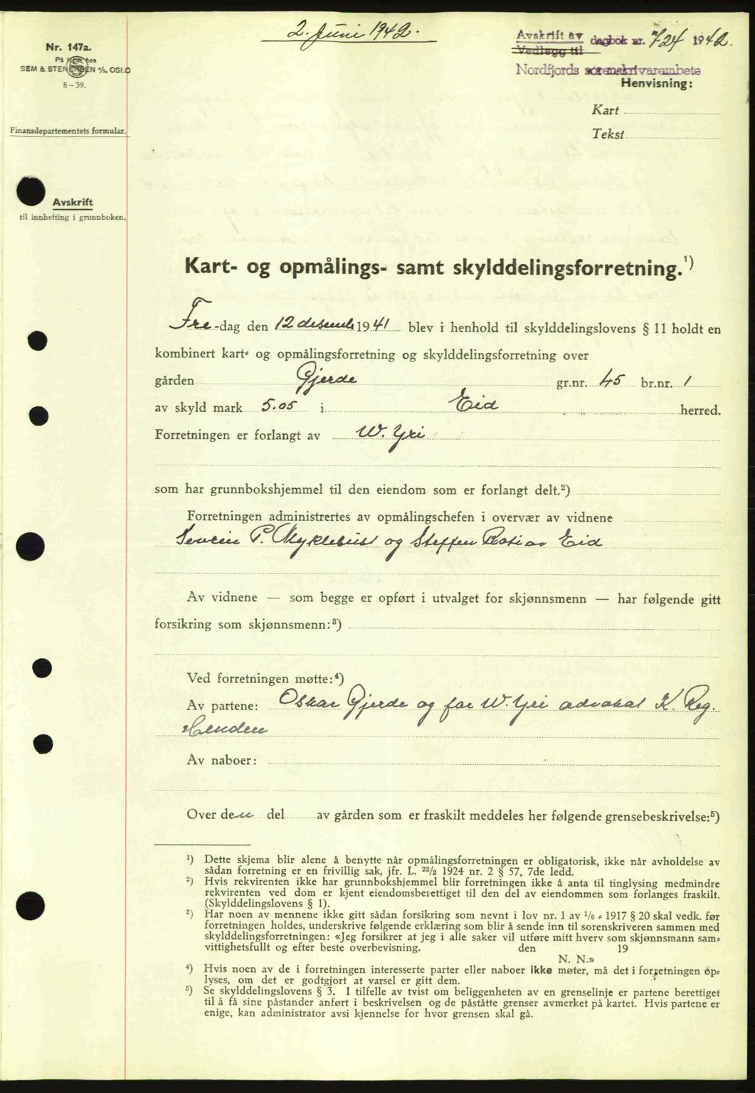 Nordfjord sorenskriveri, SAB/A-2801/02/02b/02bj/L0007: Pantebok nr. A7, 1941-1943, Dagboknr: 724/1942