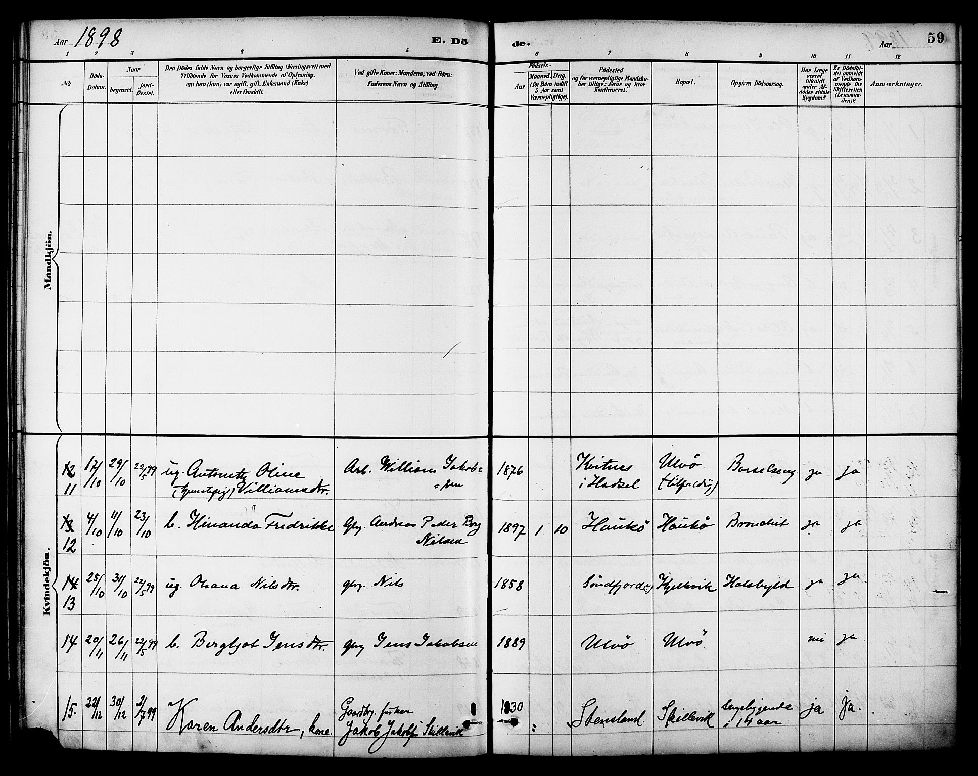 Ministerialprotokoller, klokkerbøker og fødselsregistre - Nordland, AV/SAT-A-1459/861/L0870: Ministerialbok nr. 861A05, 1889-1903, s. 59