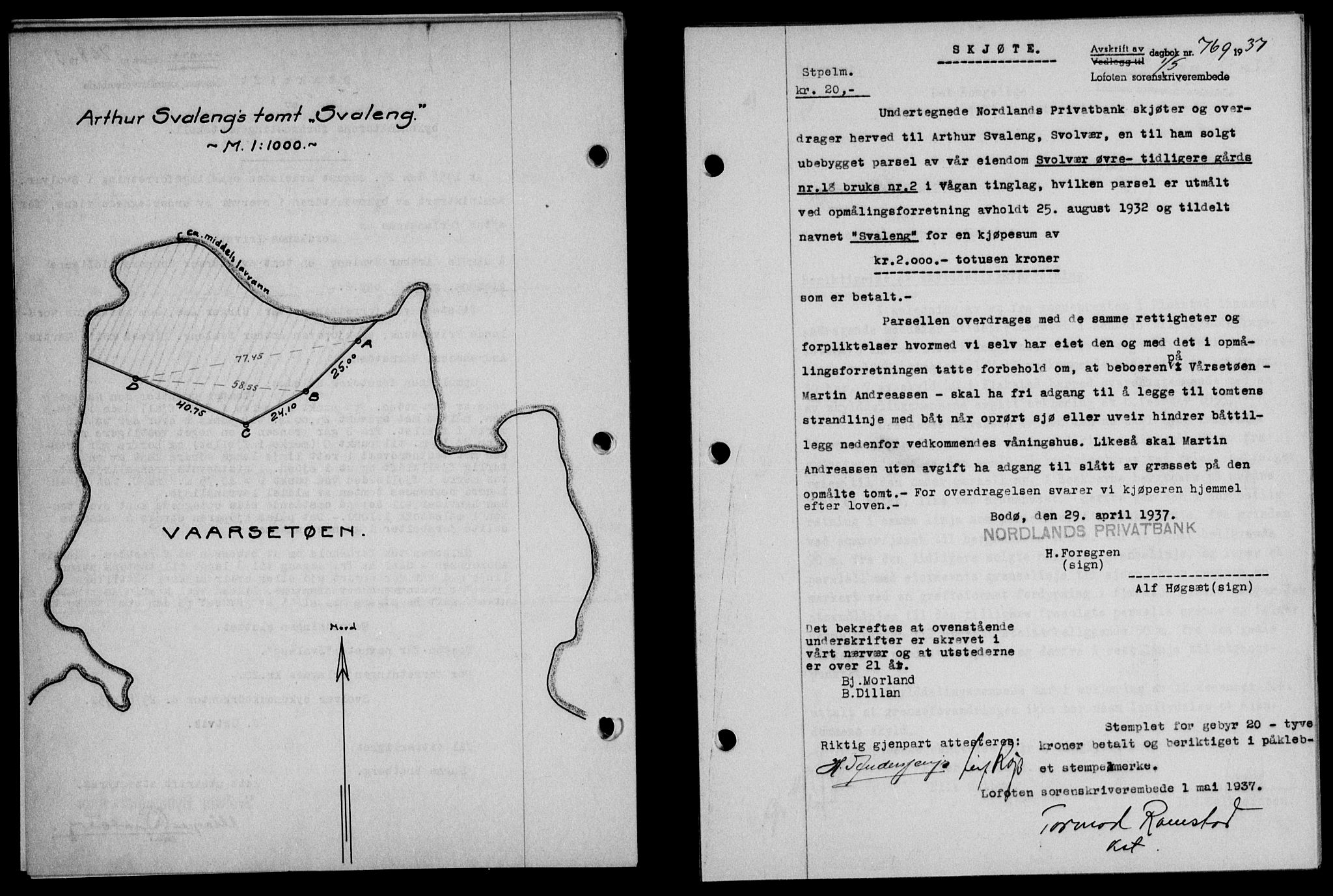 Lofoten sorenskriveri, SAT/A-0017/1/2/2C/L0002a: Pantebok nr. 2a, 1937-1937, Dagboknr: 769/1937