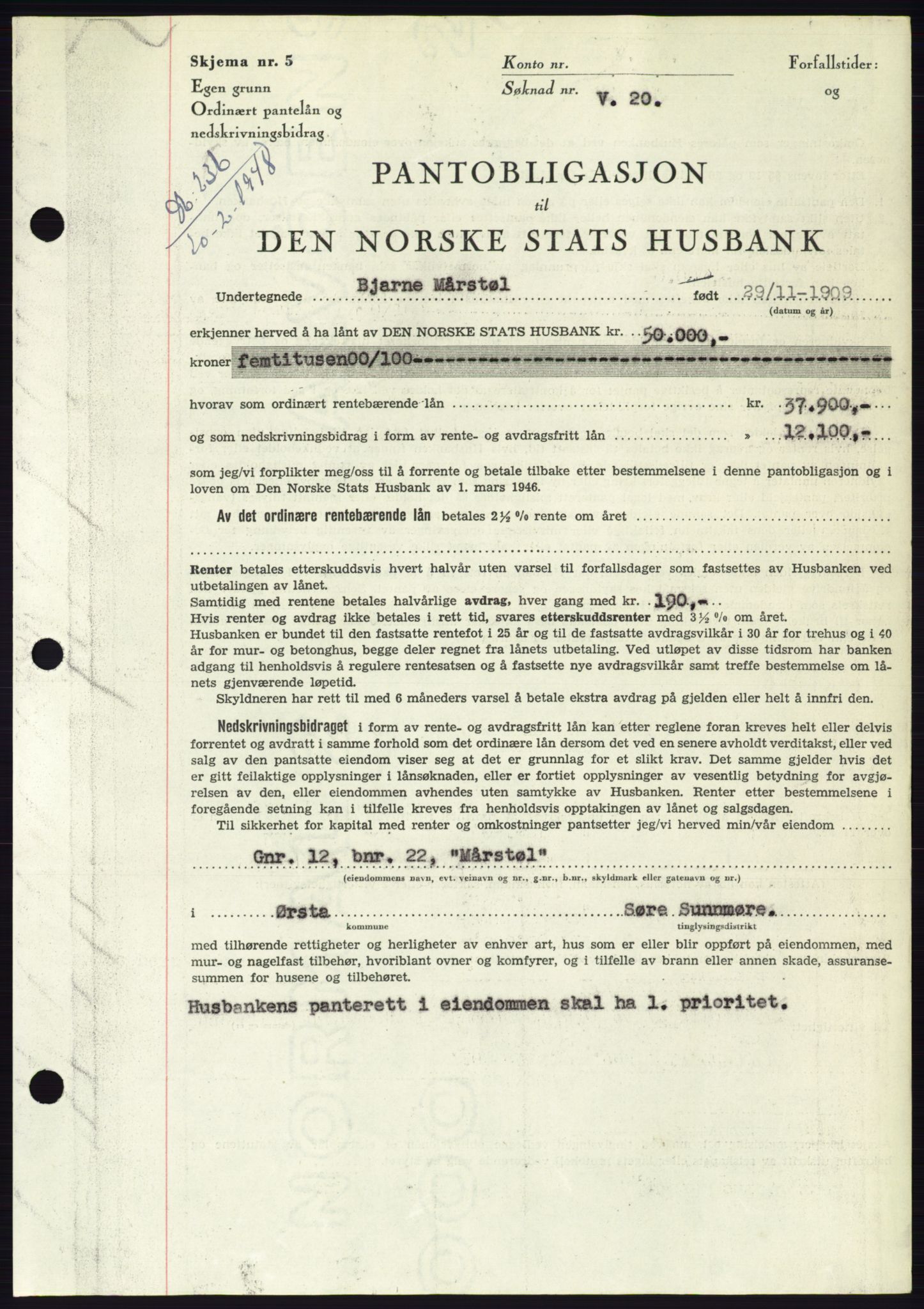 Søre Sunnmøre sorenskriveri, AV/SAT-A-4122/1/2/2C/L0115: Pantebok nr. 3B, 1947-1948, Dagboknr: 236/1948
