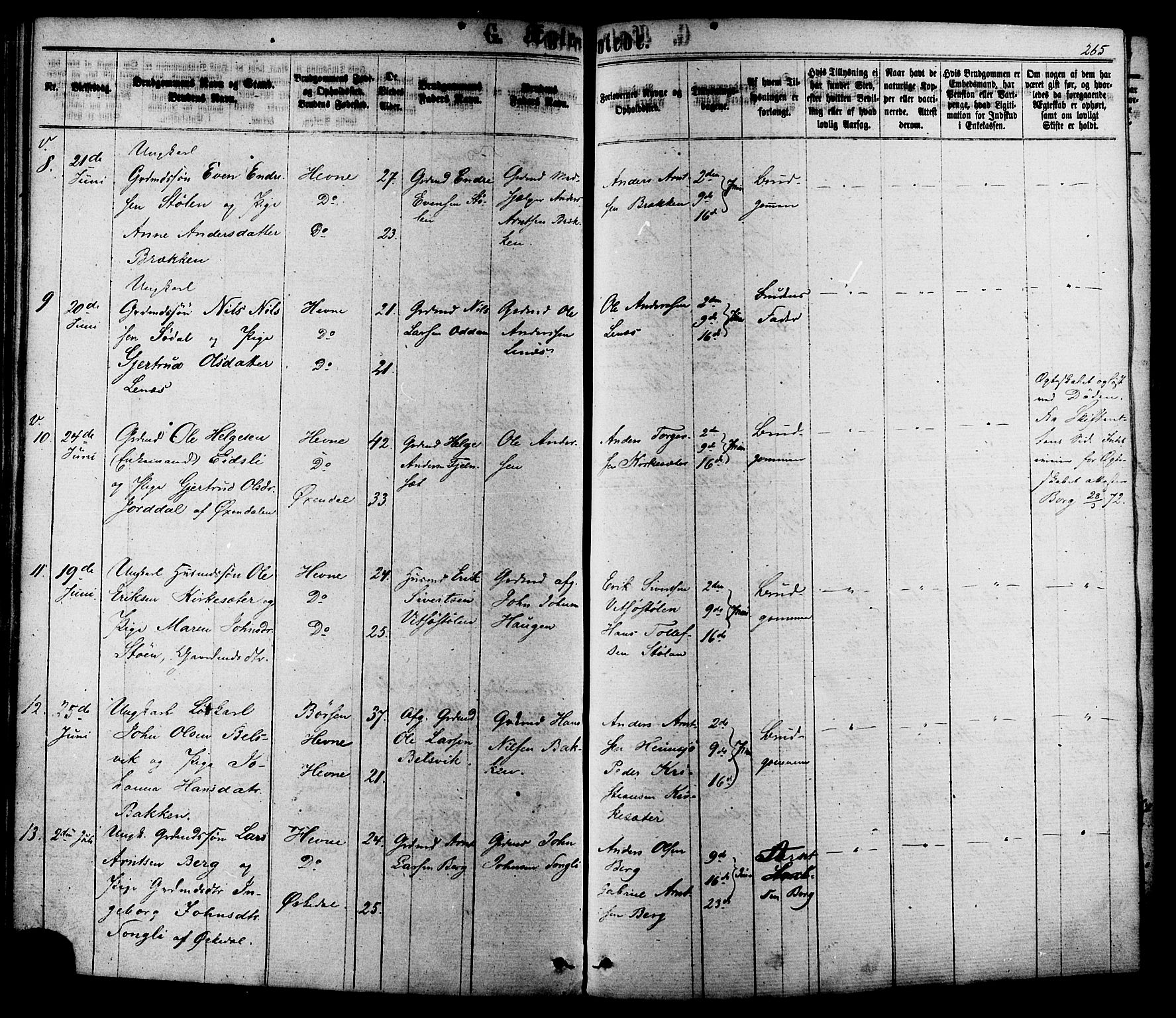 Ministerialprotokoller, klokkerbøker og fødselsregistre - Sør-Trøndelag, SAT/A-1456/630/L0495: Ministerialbok nr. 630A08, 1868-1878, s. 265