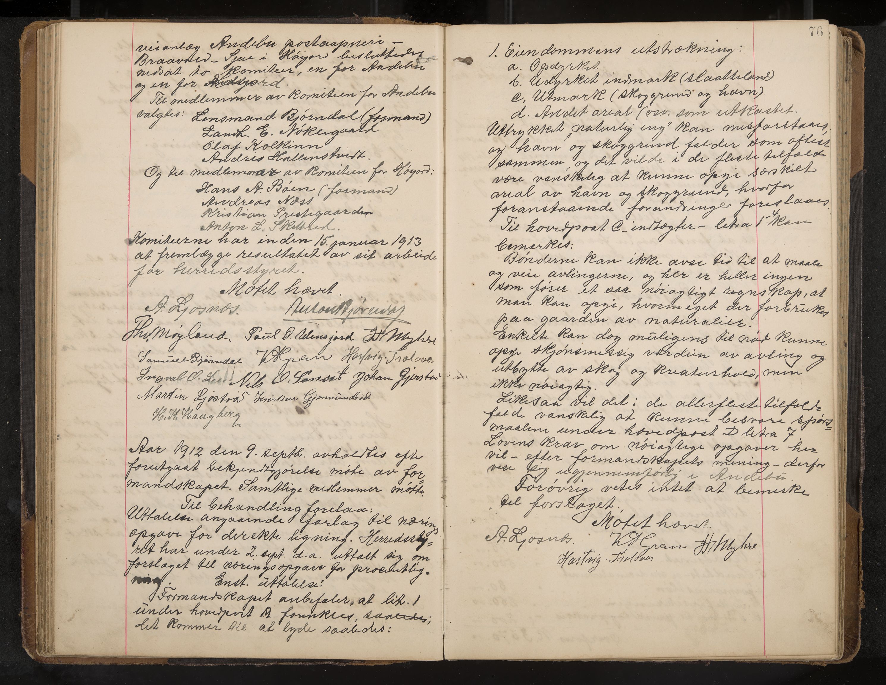 Andebu formannskap og sentraladministrasjon, IKAK/0719021-1/A/Aa/L0004: Møtebok, 1908-1917, s. 77