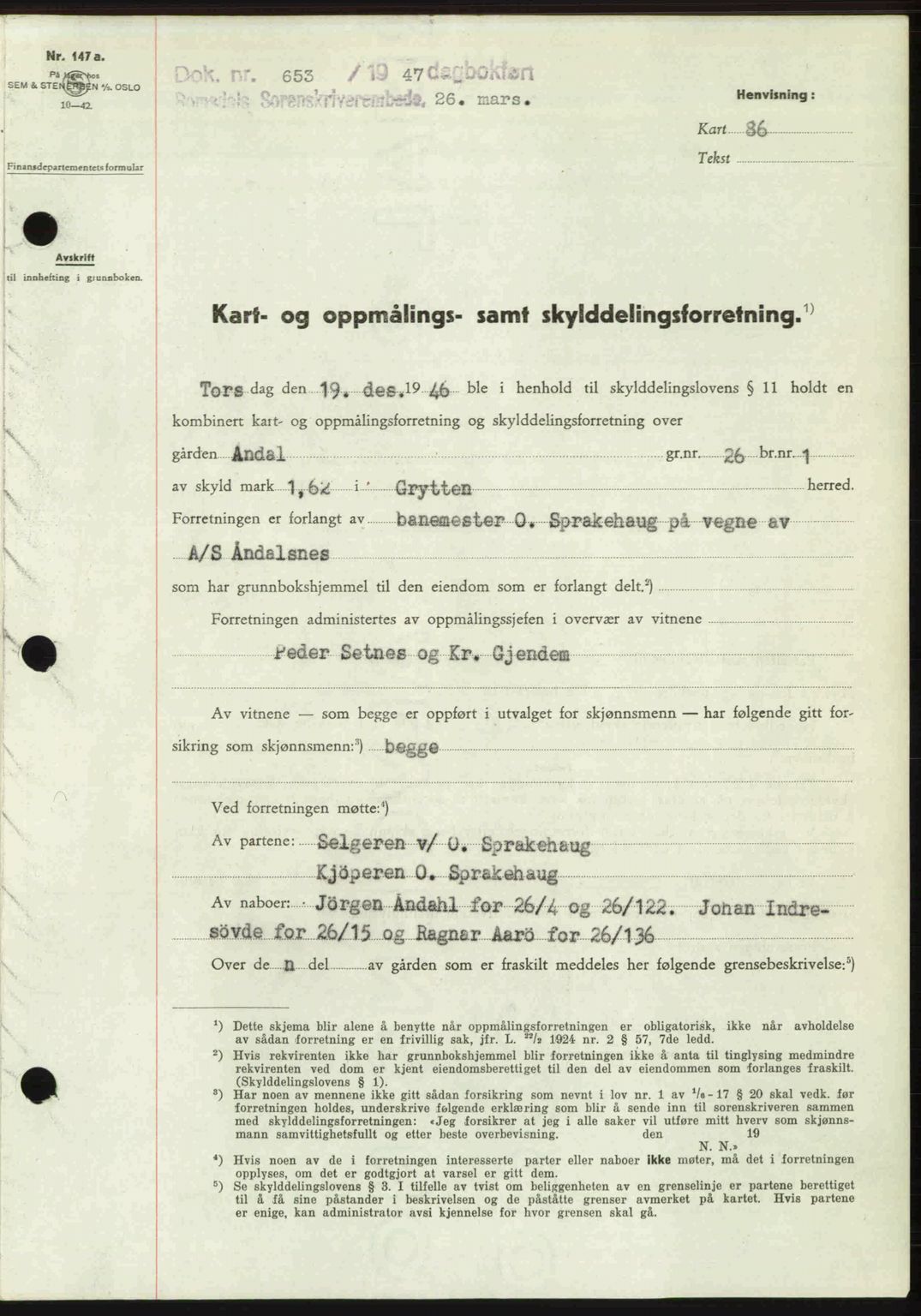 Romsdal sorenskriveri, AV/SAT-A-4149/1/2/2C: Pantebok nr. A22, 1947-1947, Dagboknr: 653/1947