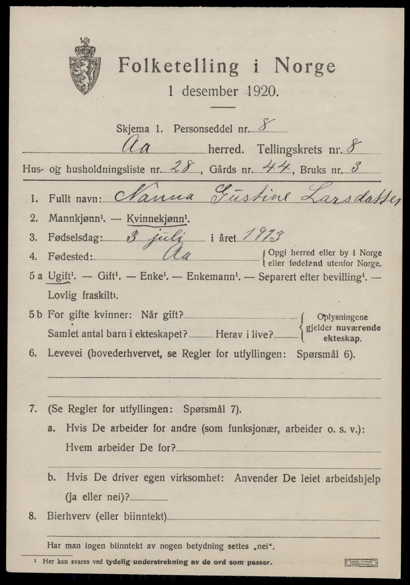 SAT, Folketelling 1920 for 1630 Å herred, 1920, s. 3750