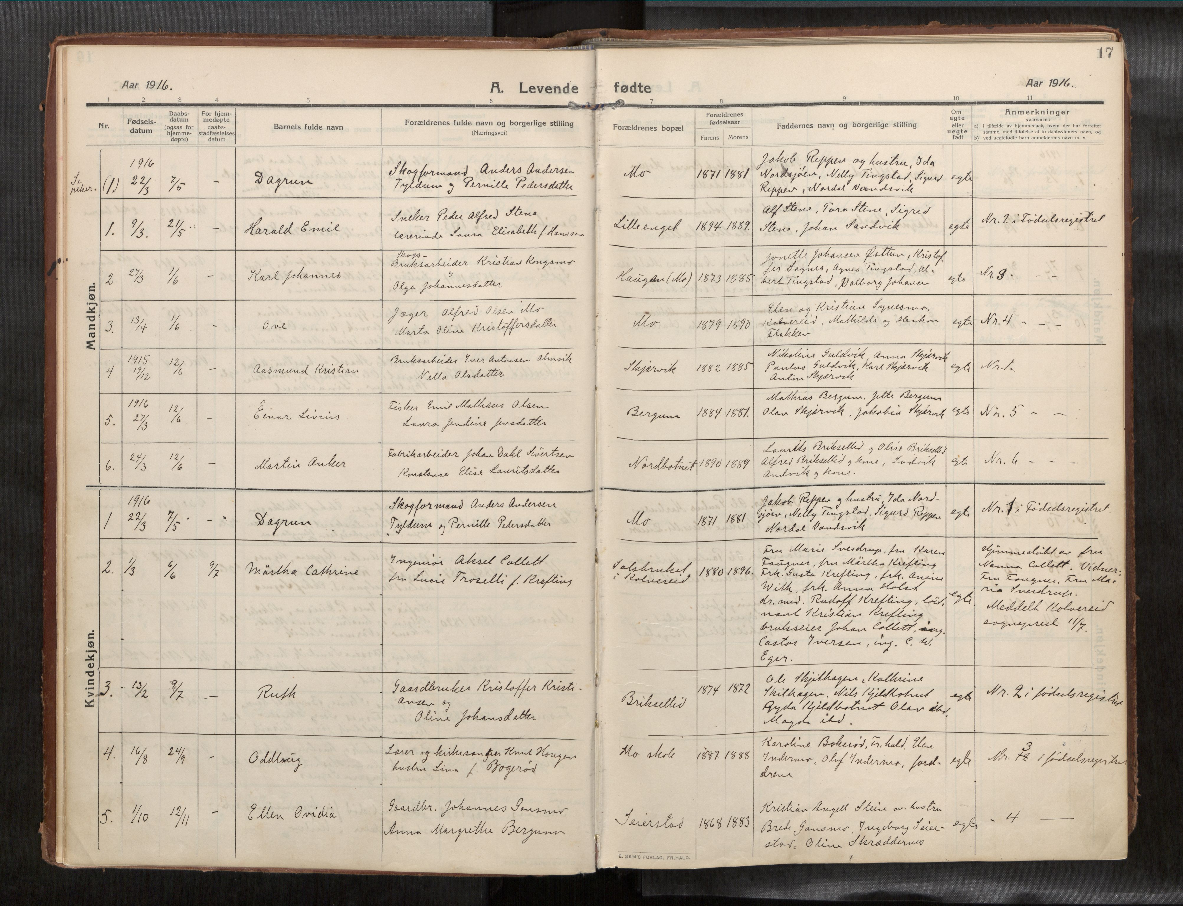 Ministerialprotokoller, klokkerbøker og fødselsregistre - Nord-Trøndelag, AV/SAT-A-1458/773/L0624a: Ministerialbok nr. 773A16, 1910-1936, s. 17