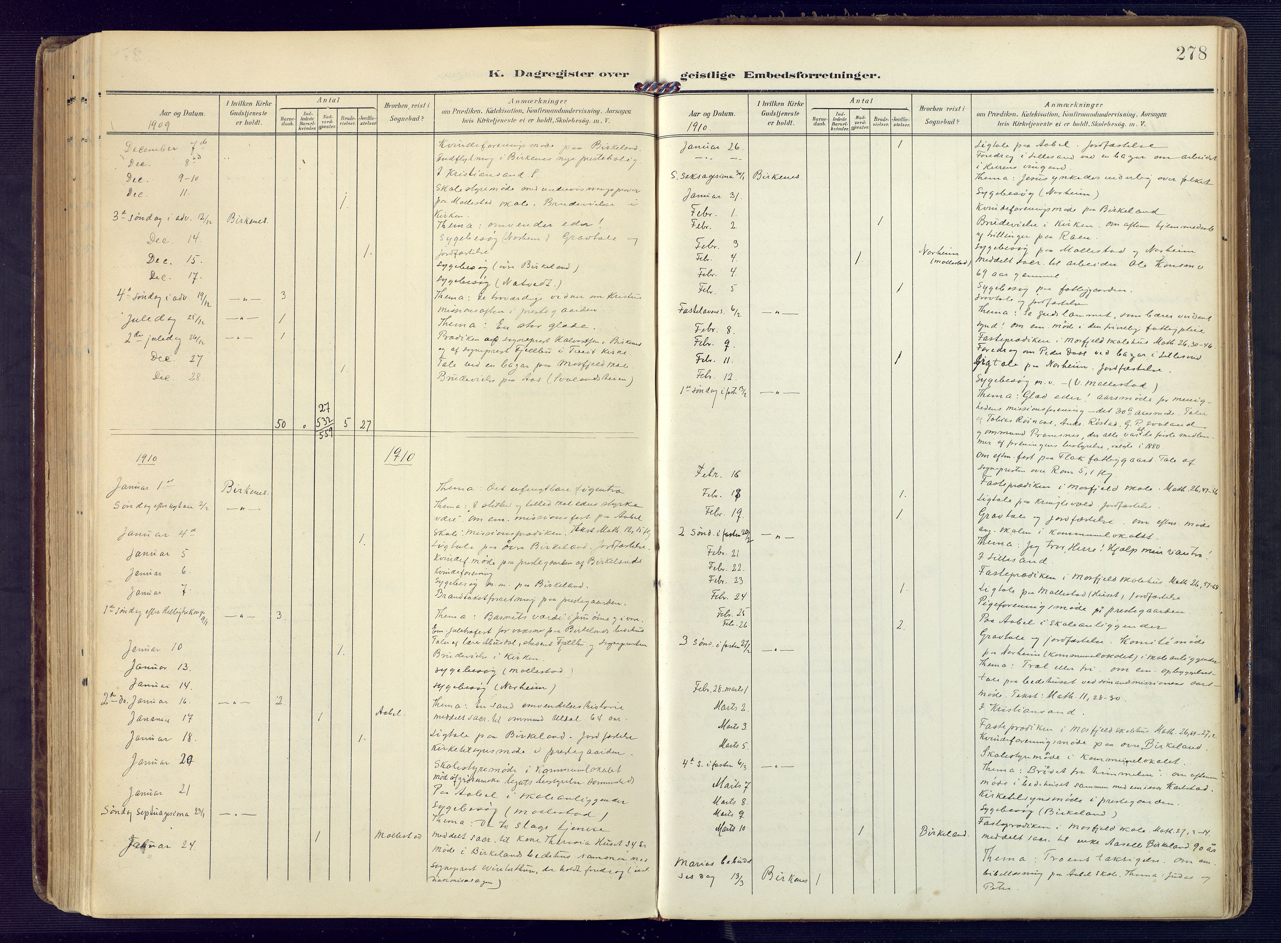 Birkenes sokneprestkontor, AV/SAK-1111-0004/F/Fa/L0006: Ministerialbok nr. A 6, 1908-1932, s. 278