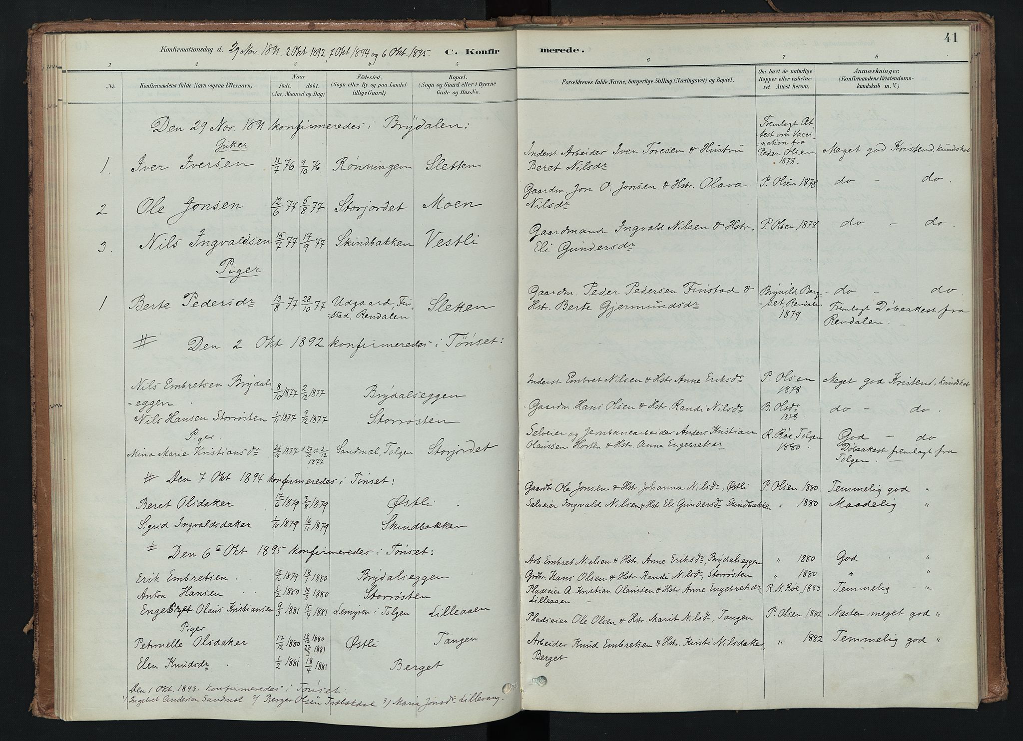 Tynset prestekontor, AV/SAH-PREST-058/H/Ha/Haa/L0024: Ministerialbok nr. 24, 1885-1916, s. 41